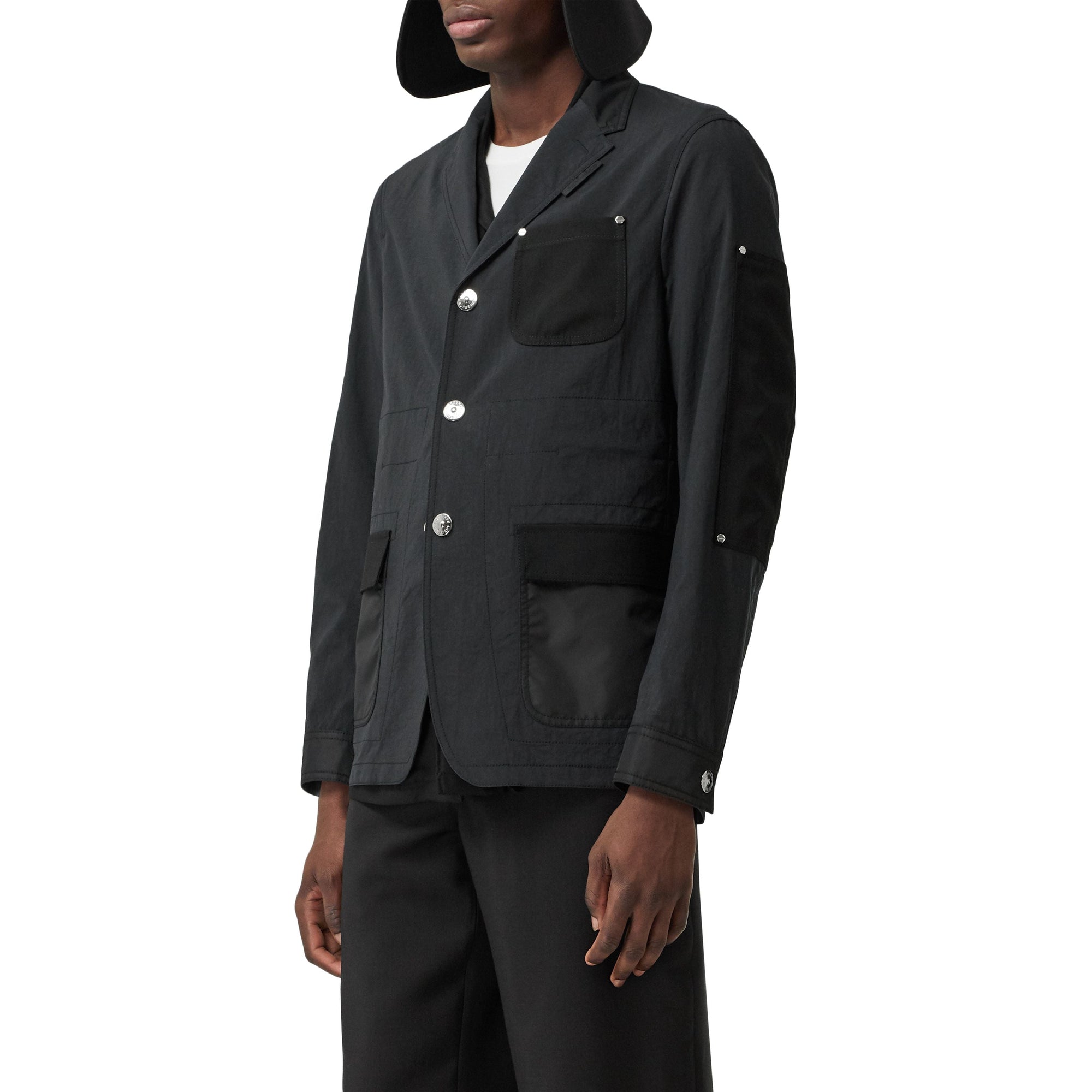 Veste de costume slim en nylon et laine à panneaux - Black