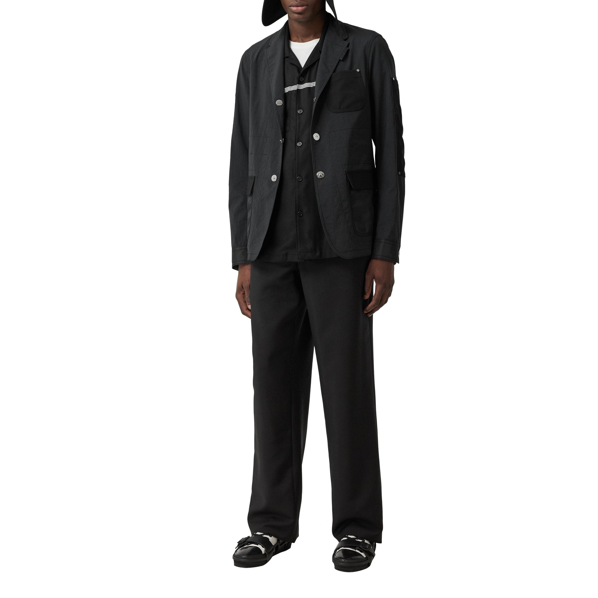 Veste de costume slim en nylon et laine à panneaux - Black