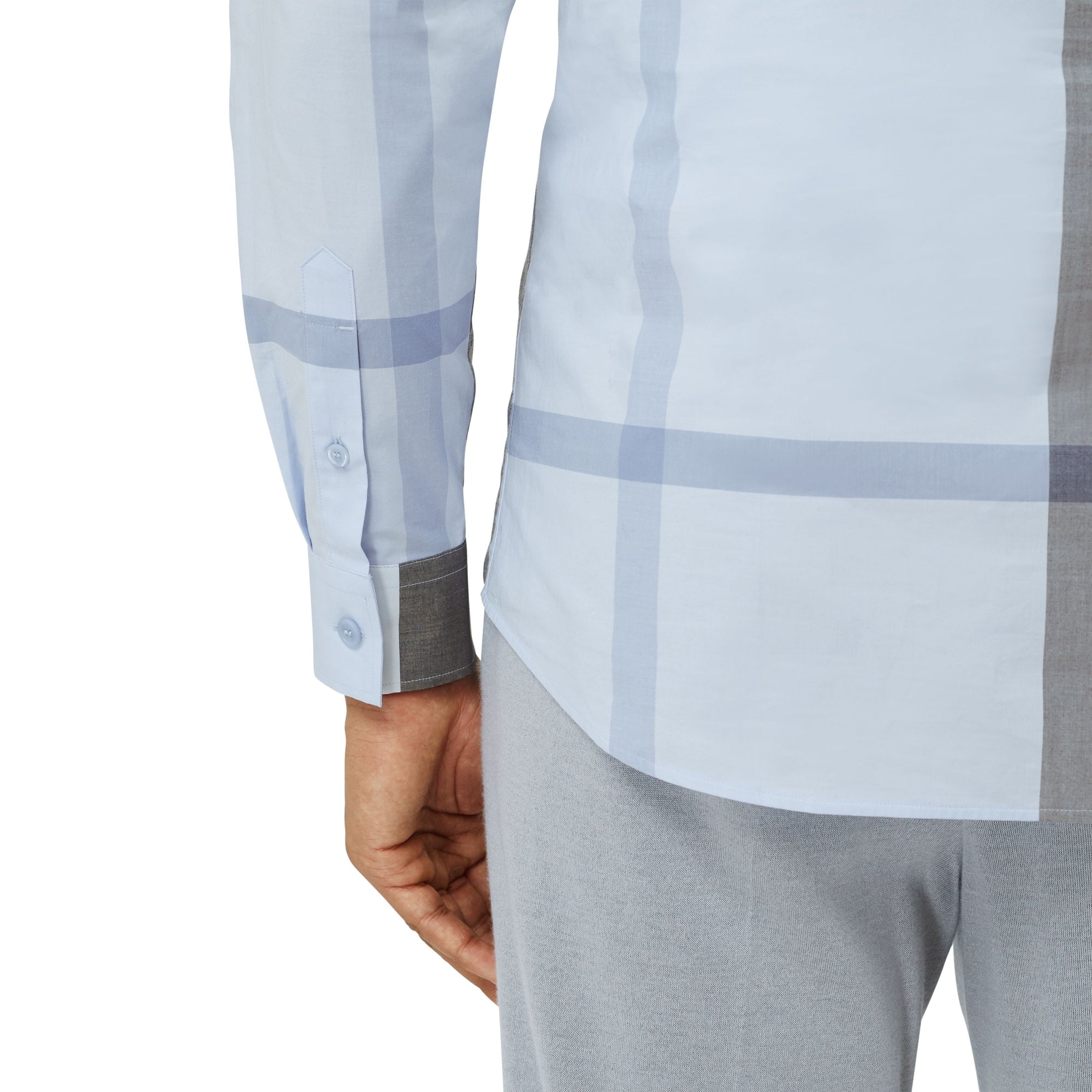 Chemise en popeline de coton stretch check - Chalk Blue