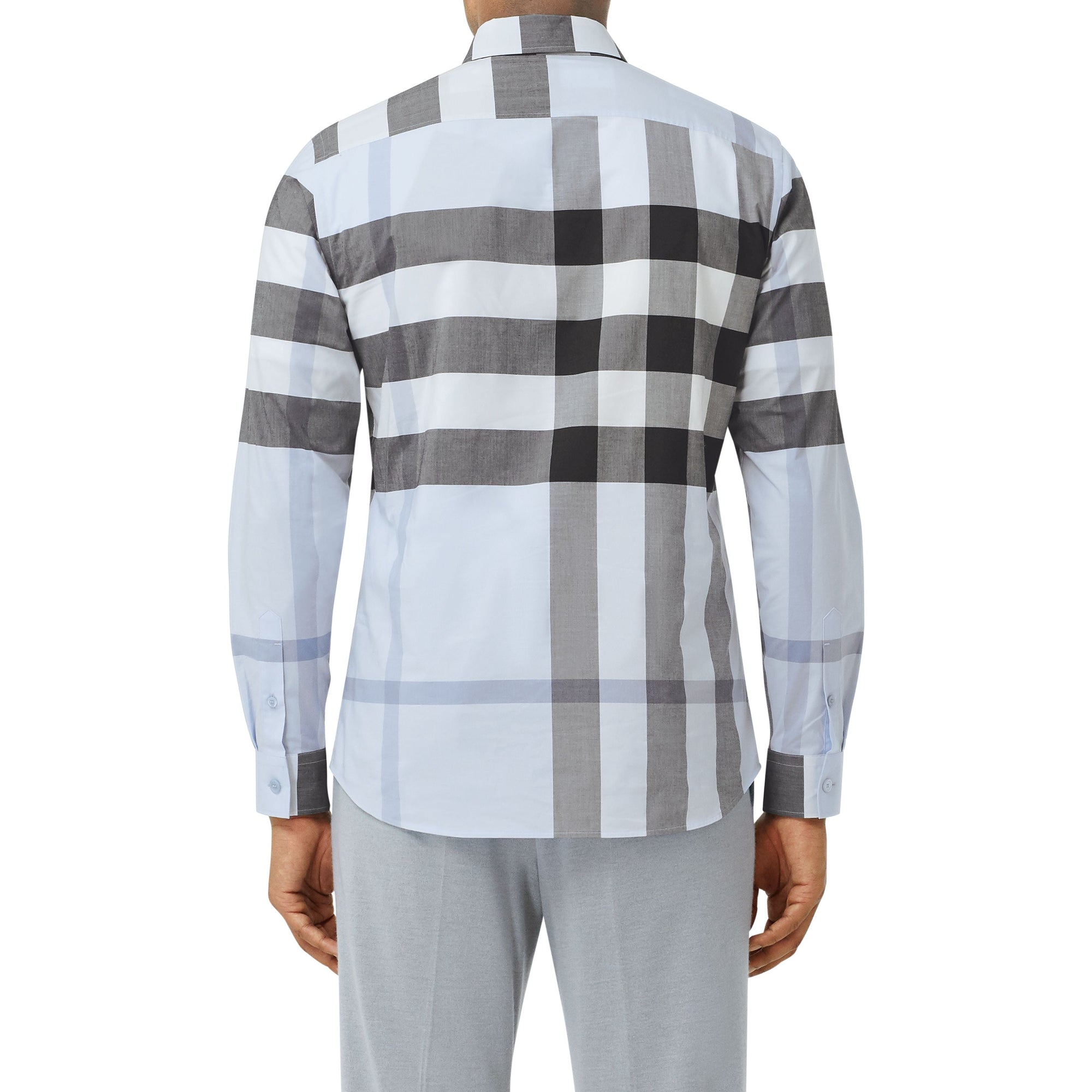 Chemise en popeline de coton stretch check - Chalk Blue