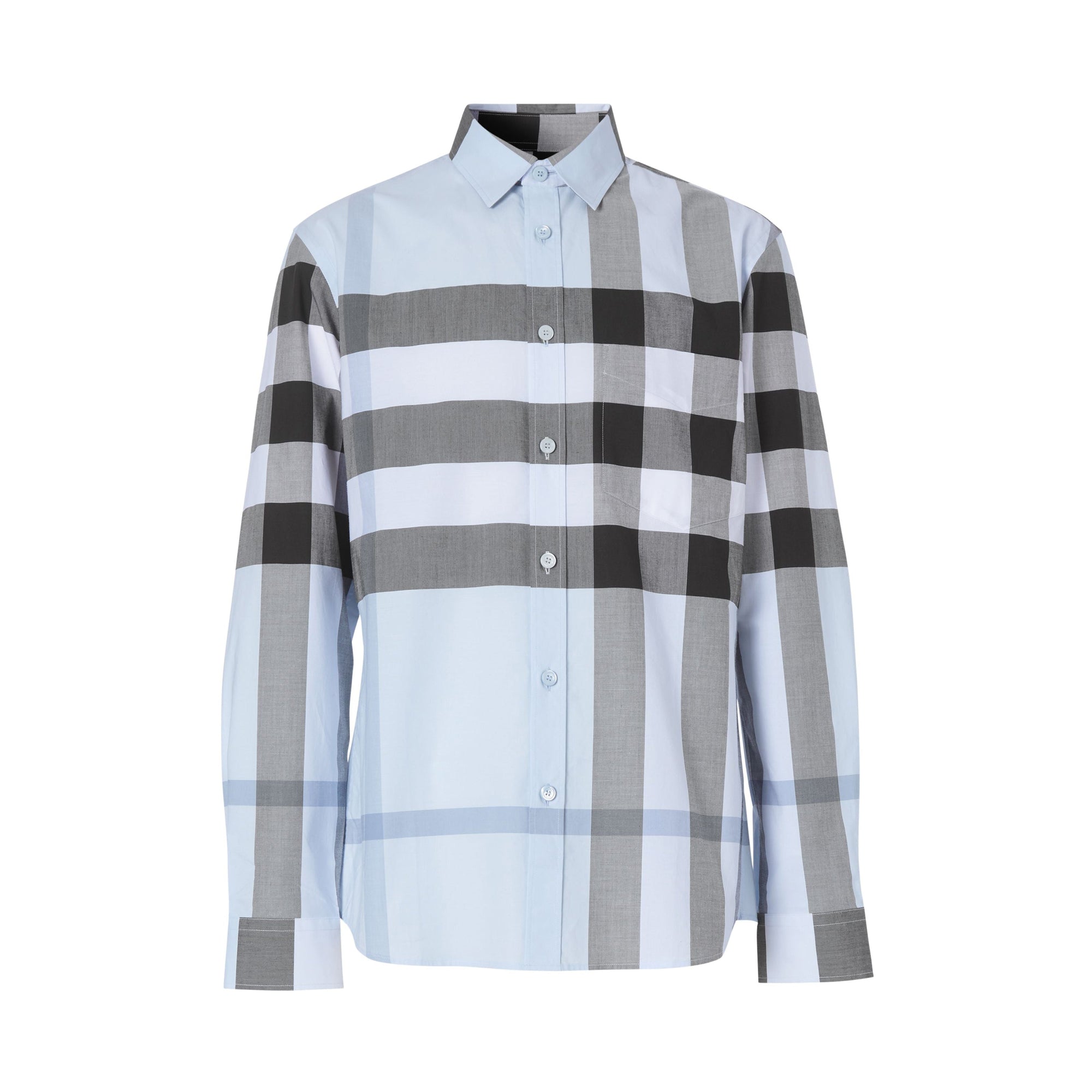 Chemise en popeline de coton stretch check - Chalk Blue