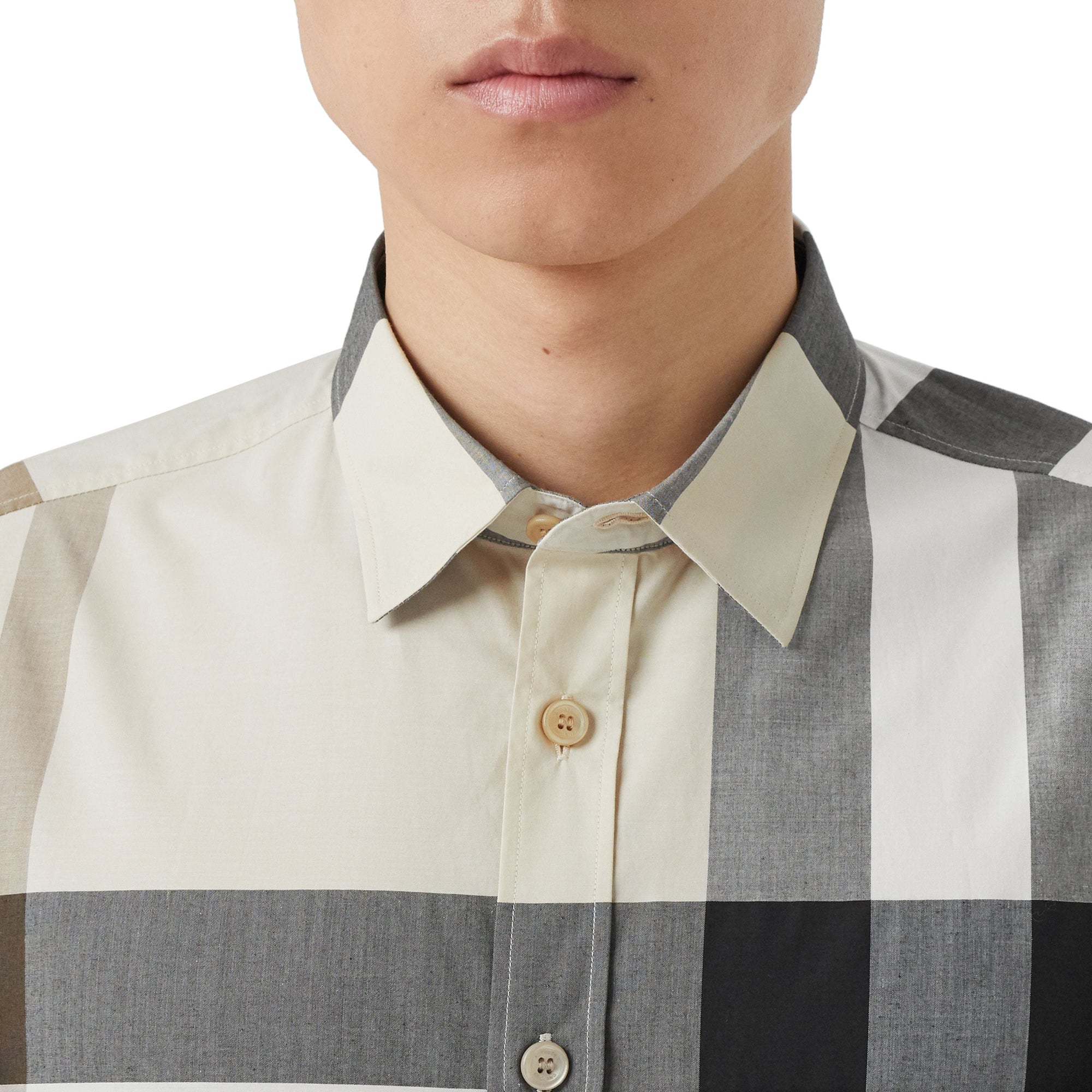 Chemise en popeline de coton stretch check - Modern Beige