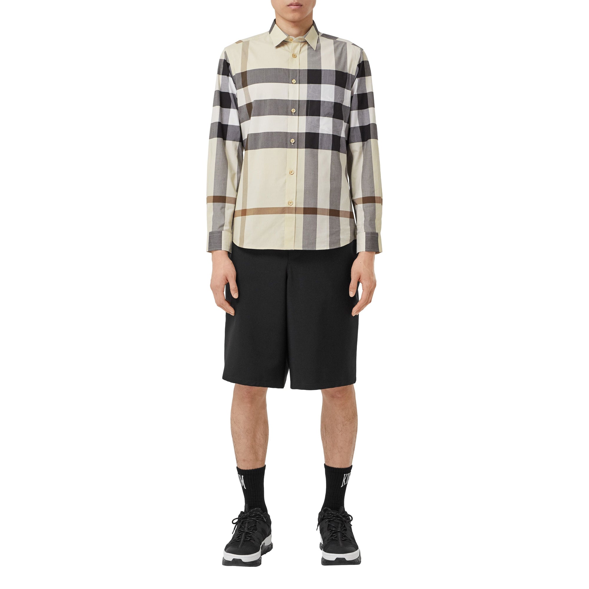 Chemise en popeline de coton stretch check - Modern Beige