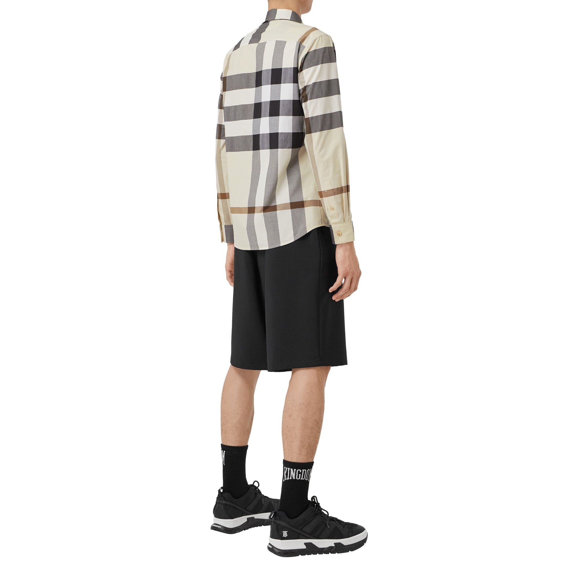 Chemise en popeline de coton stretch check - Modern Beige