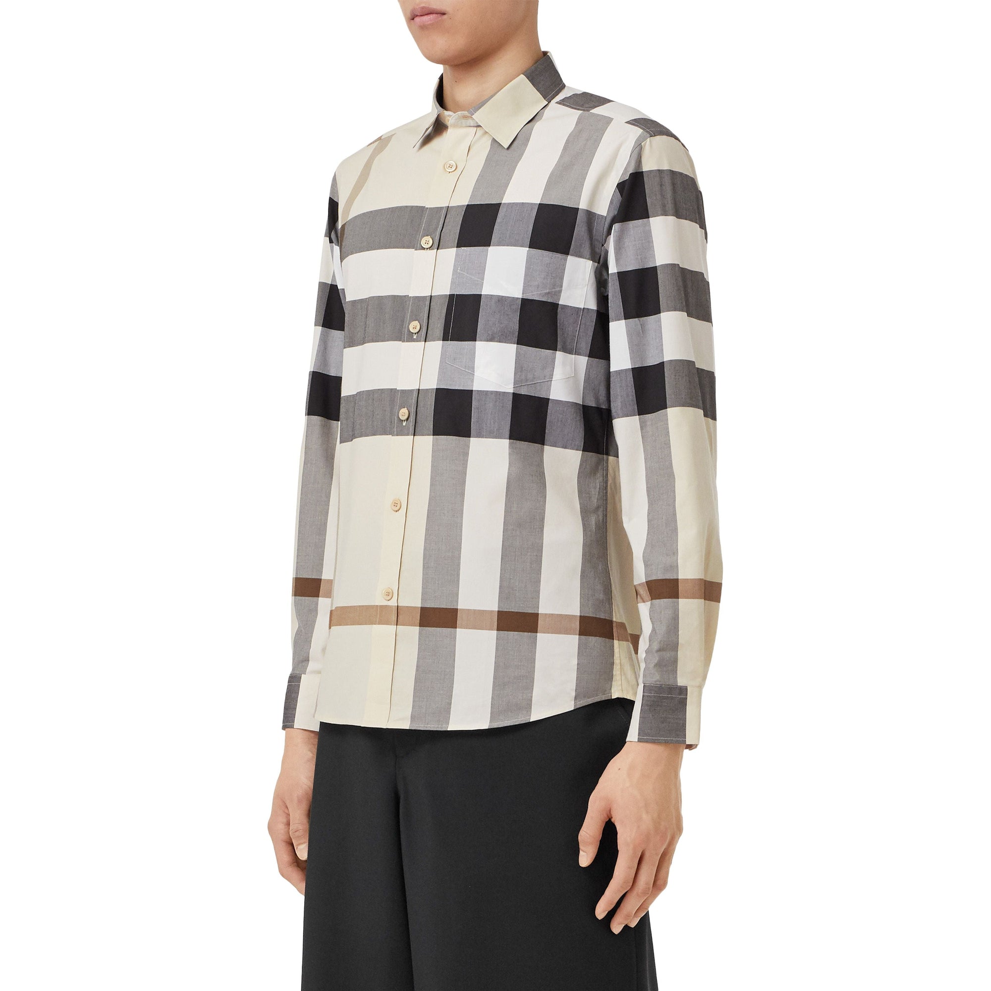 Chemise en popeline de coton stretch check - Modern Beige