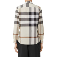 Chemise en popeline de coton stretch check - Modern Beige