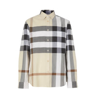 Chemise en popeline de coton stretch check - Modern Beige