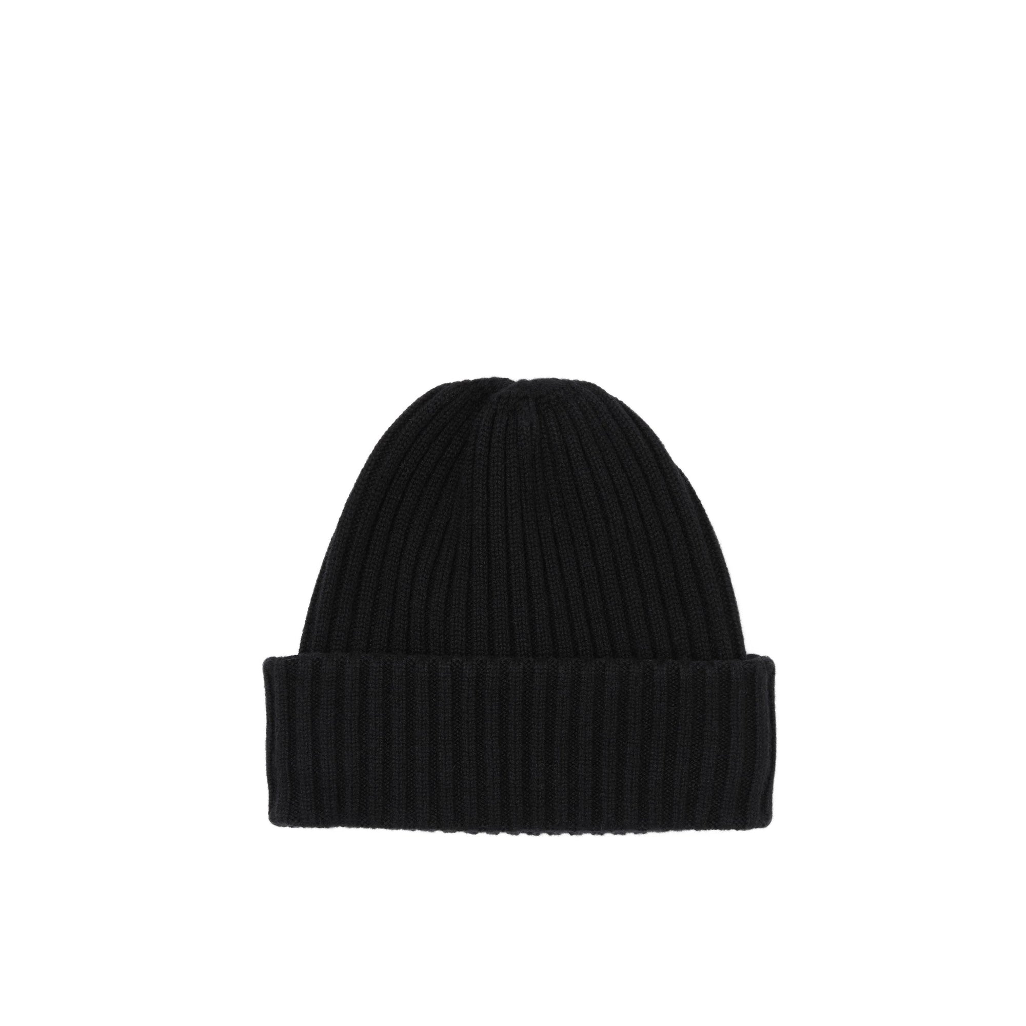 Bonnet en cachemire côtelé à rayures iconiques - Black