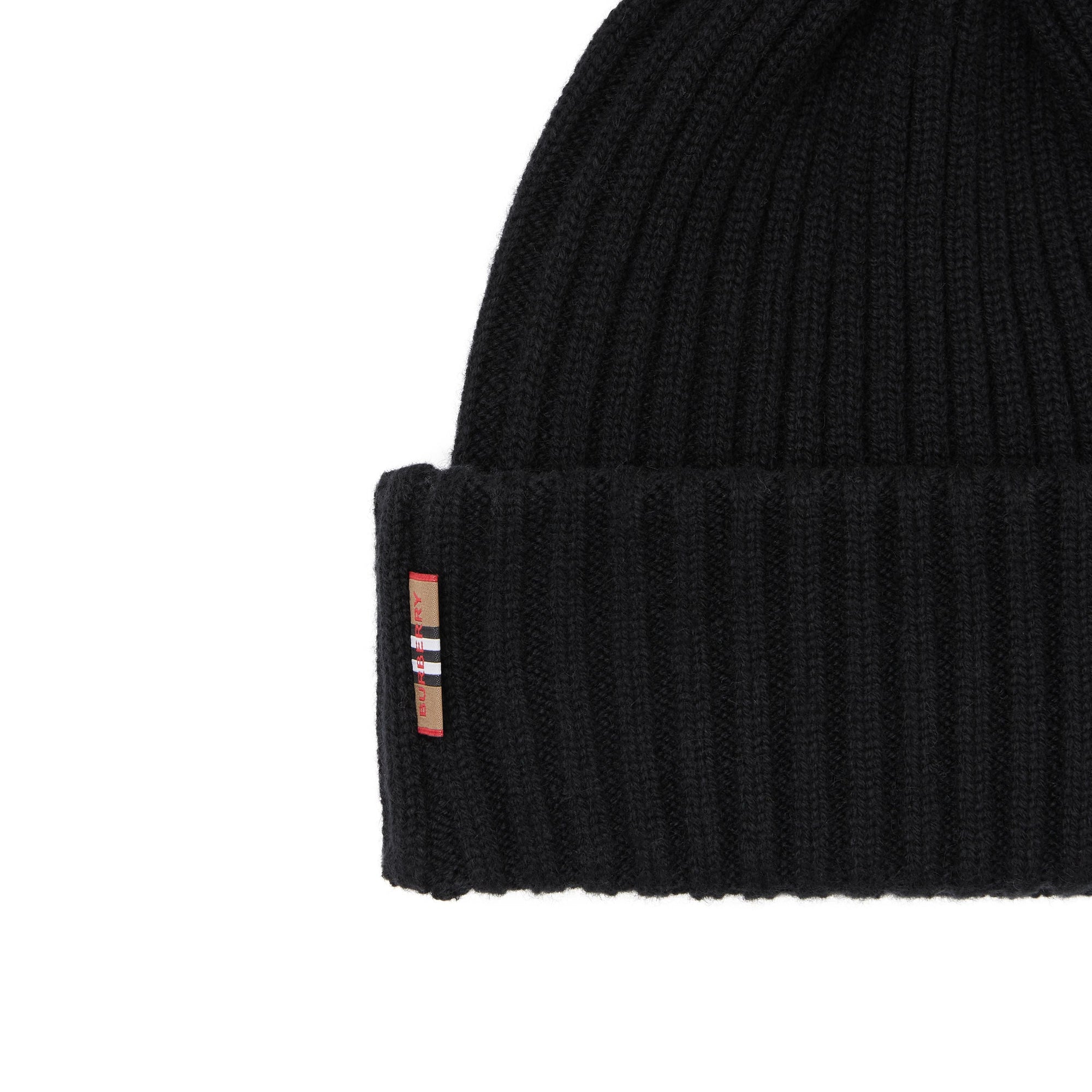 Bonnet en cachemire côtelé à rayures iconiques - Black