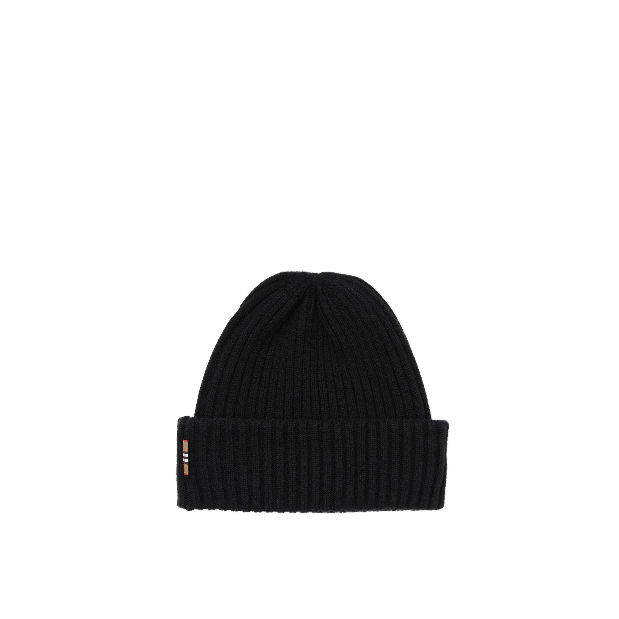 Bonnet en cachemire côtelé à rayures iconiques - Black