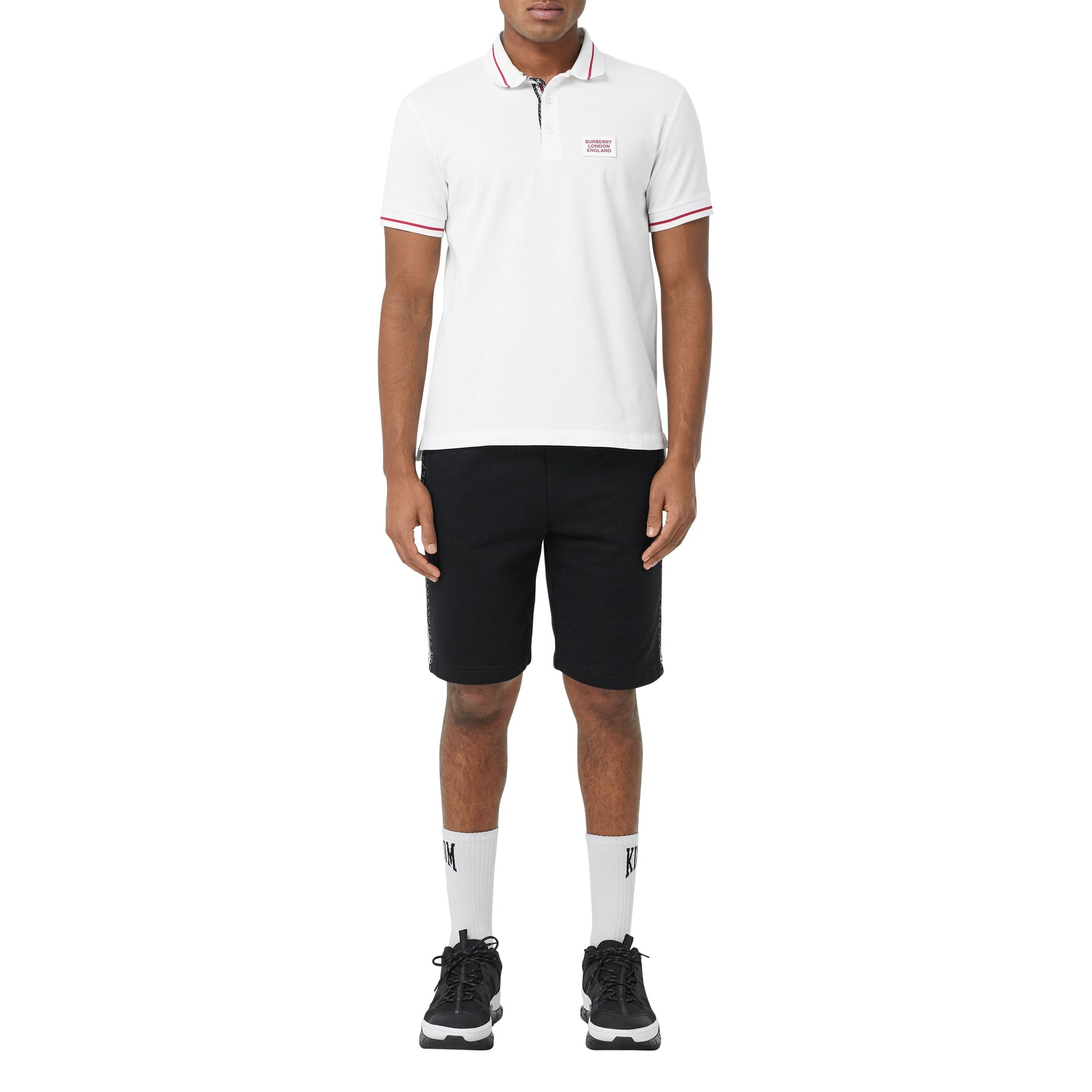 Polo en piqué de coton avec logo appliqué - White
