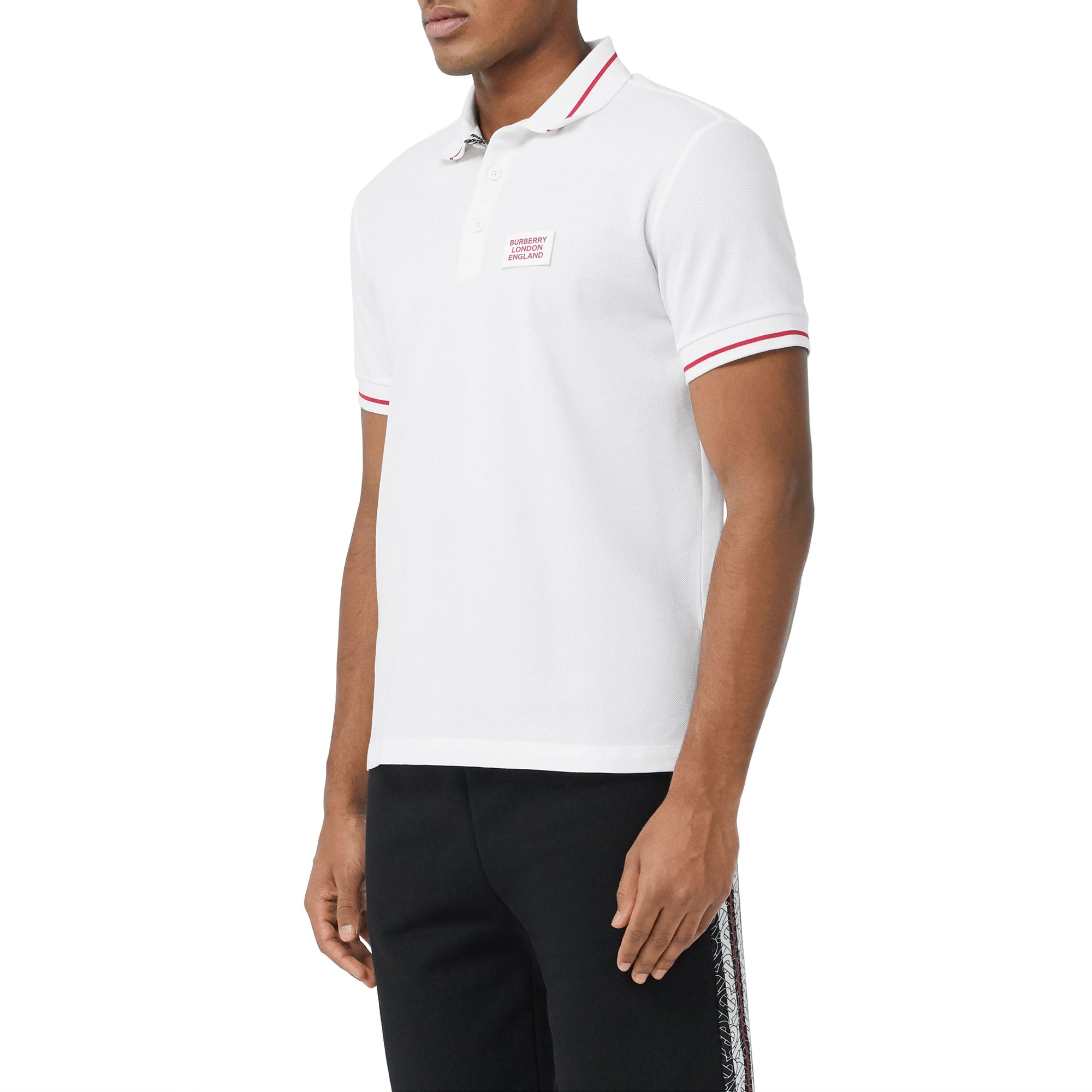 Polo en piqué de coton avec logo appliqué - White