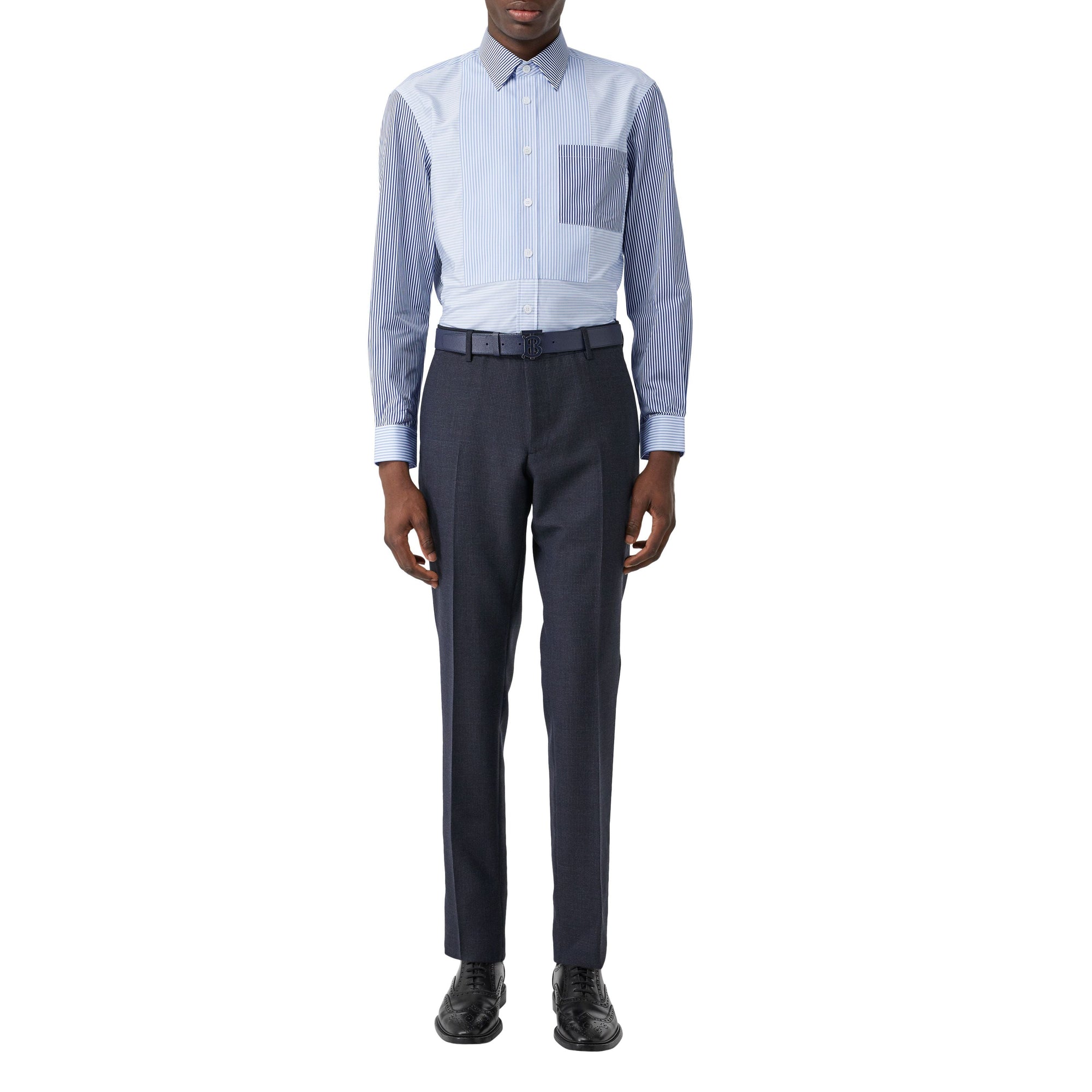 Chemise classique en coton rayée façon patchwork - Light Blue Stripe