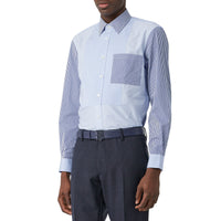 Chemise classique en coton rayée façon patchwork - Light Blue Stripe