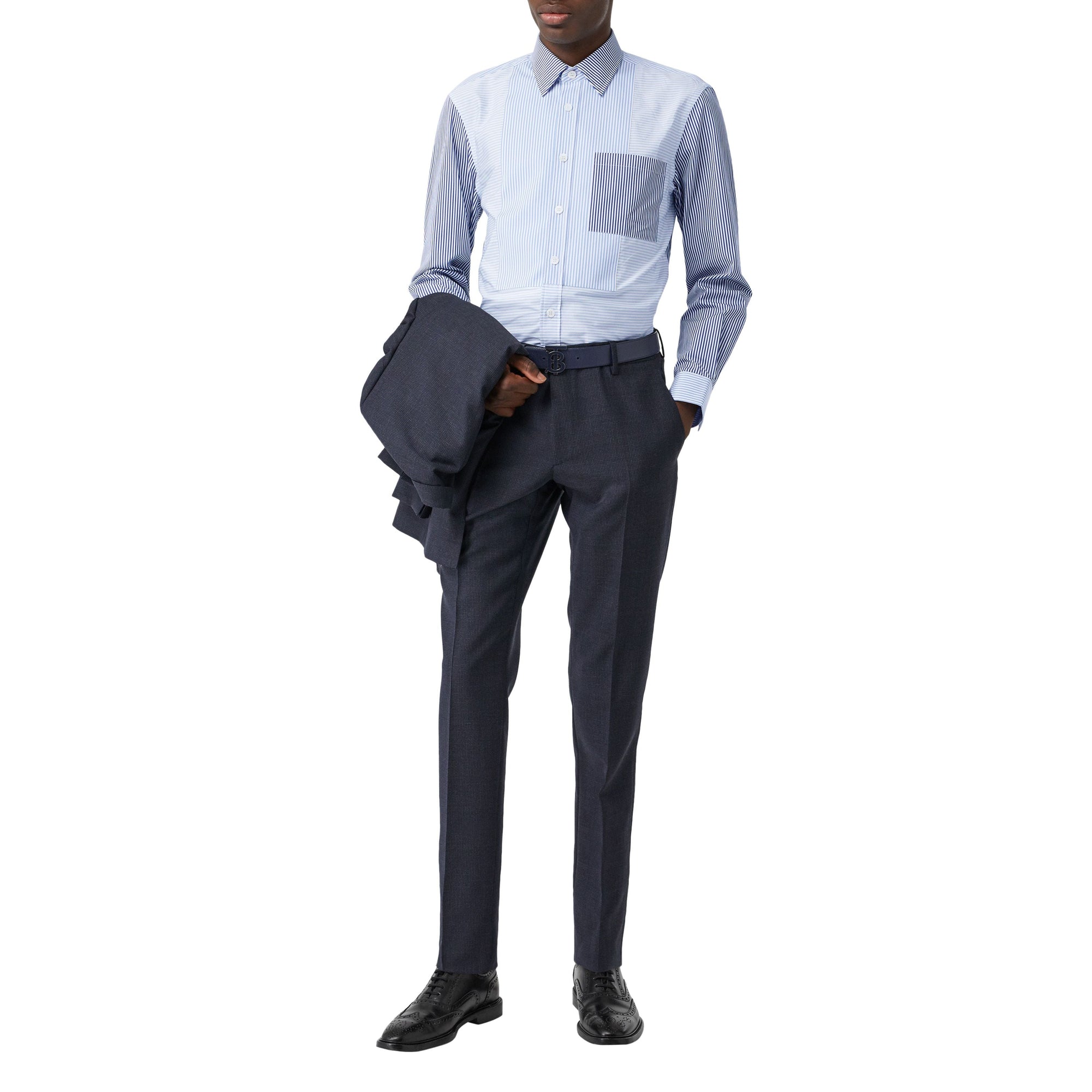 Chemise classique en coton rayée façon patchwork - Light Blue Stripe
