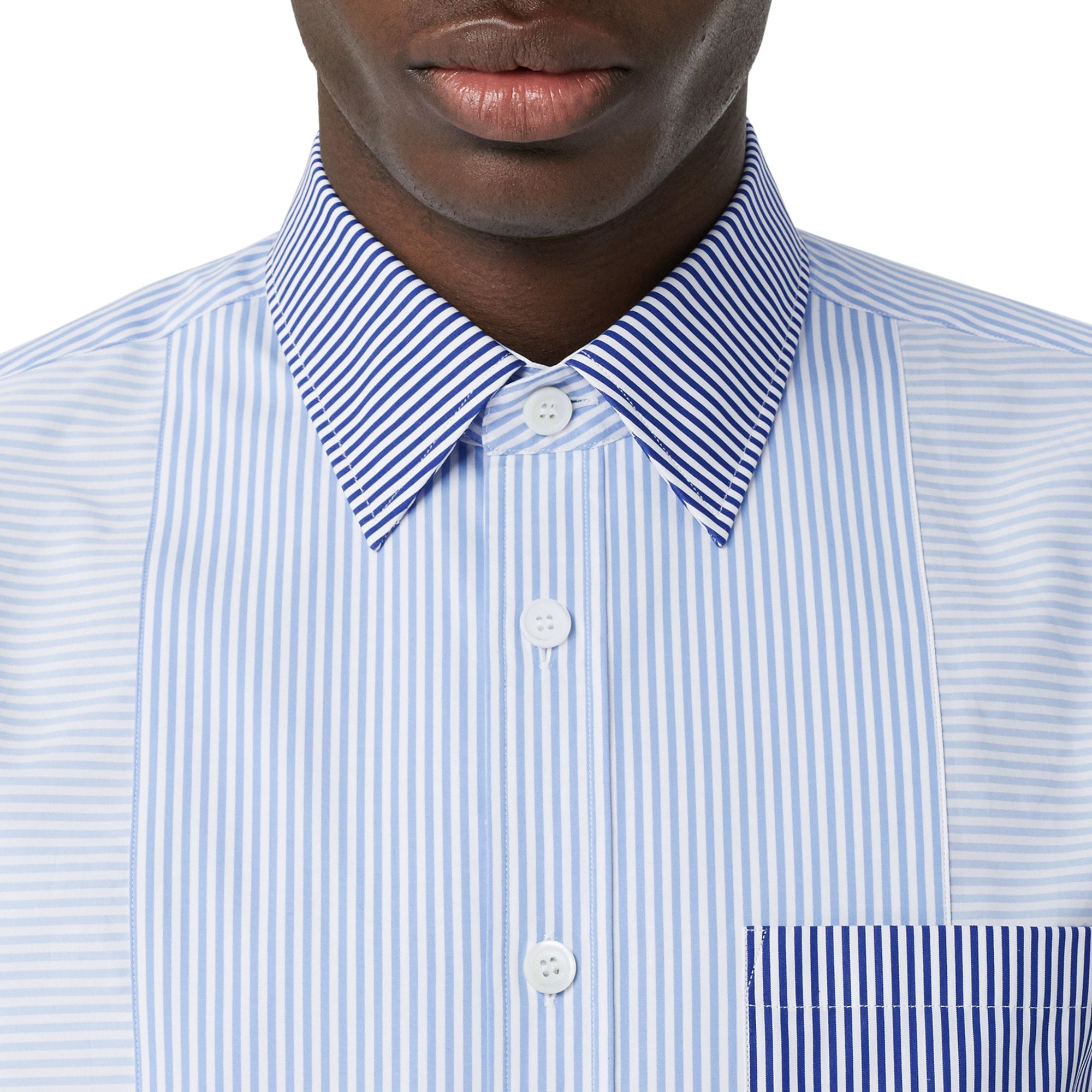 Chemise classique en coton rayée façon patchwork - Light Blue Stripe