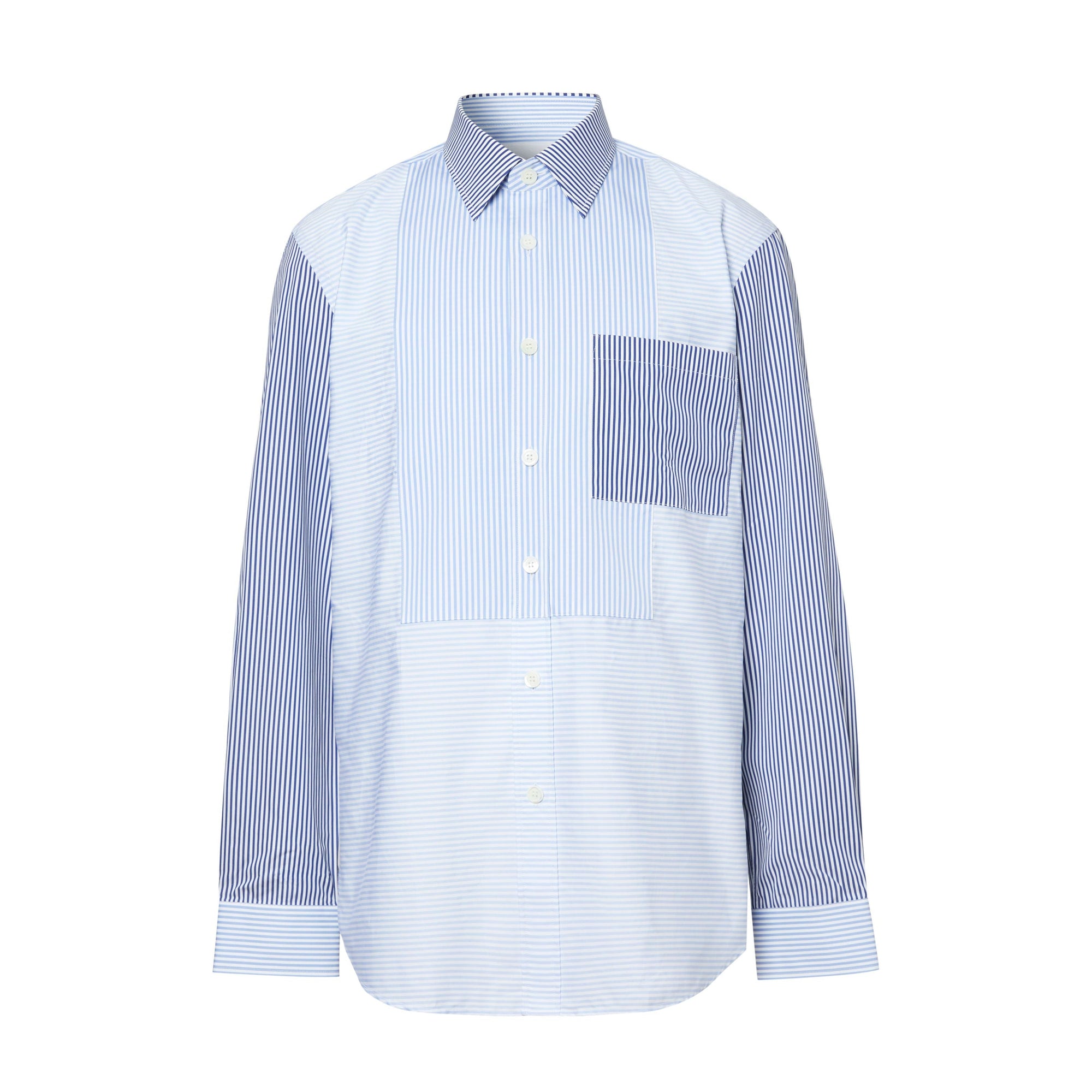 Chemise classique en coton rayée façon patchwork - Light Blue Stripe