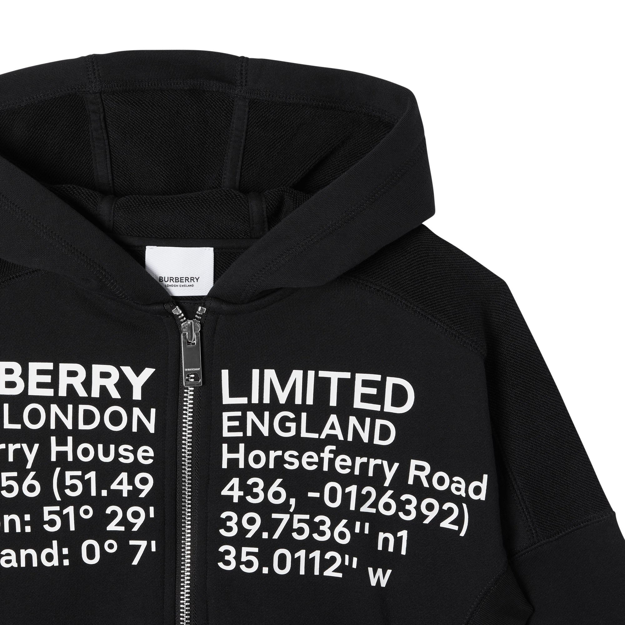 Veste à capuche en coton avec coordonnées géographiques - Black