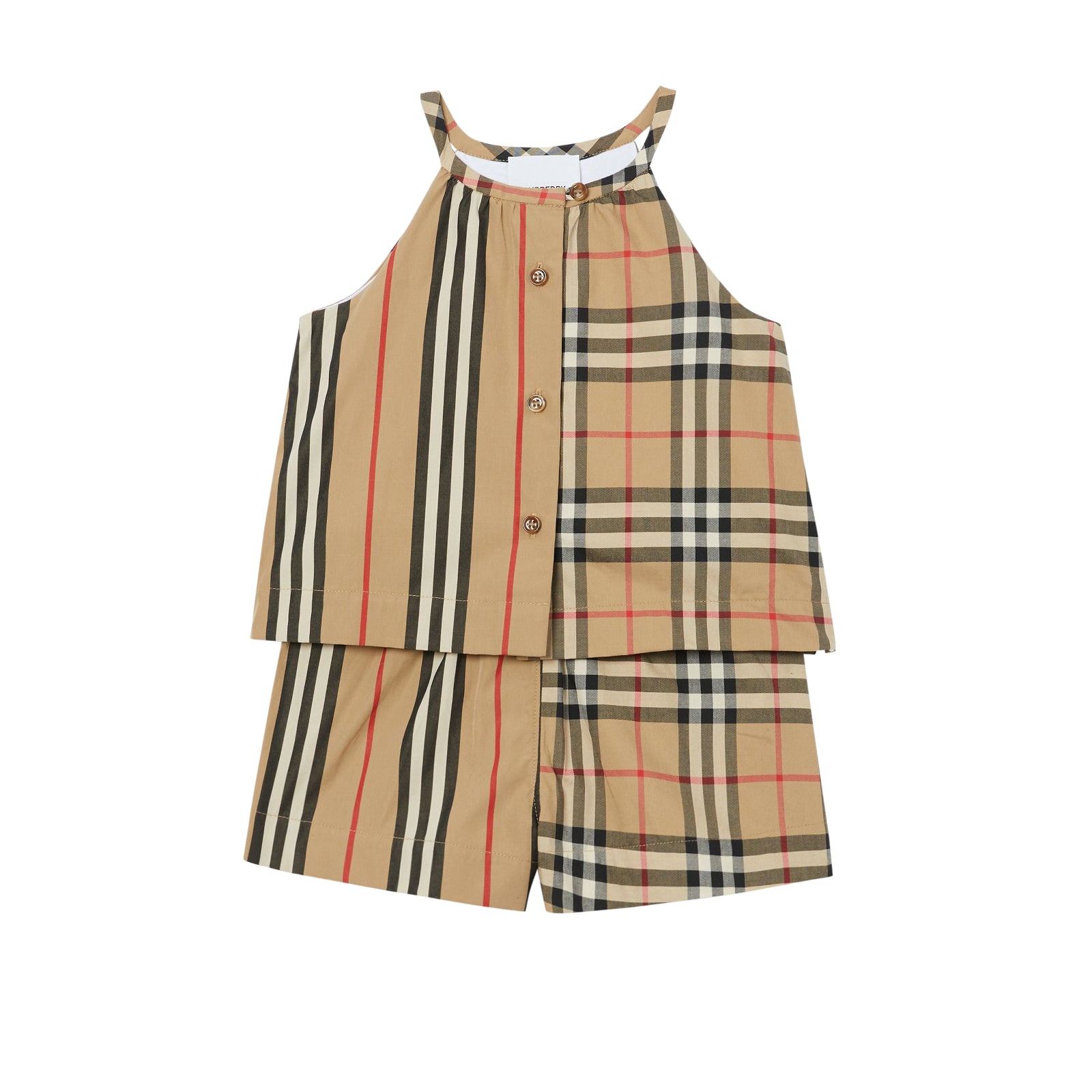 Combinaison en coton avec Vintage check et rayures iconiques - Archive Beige