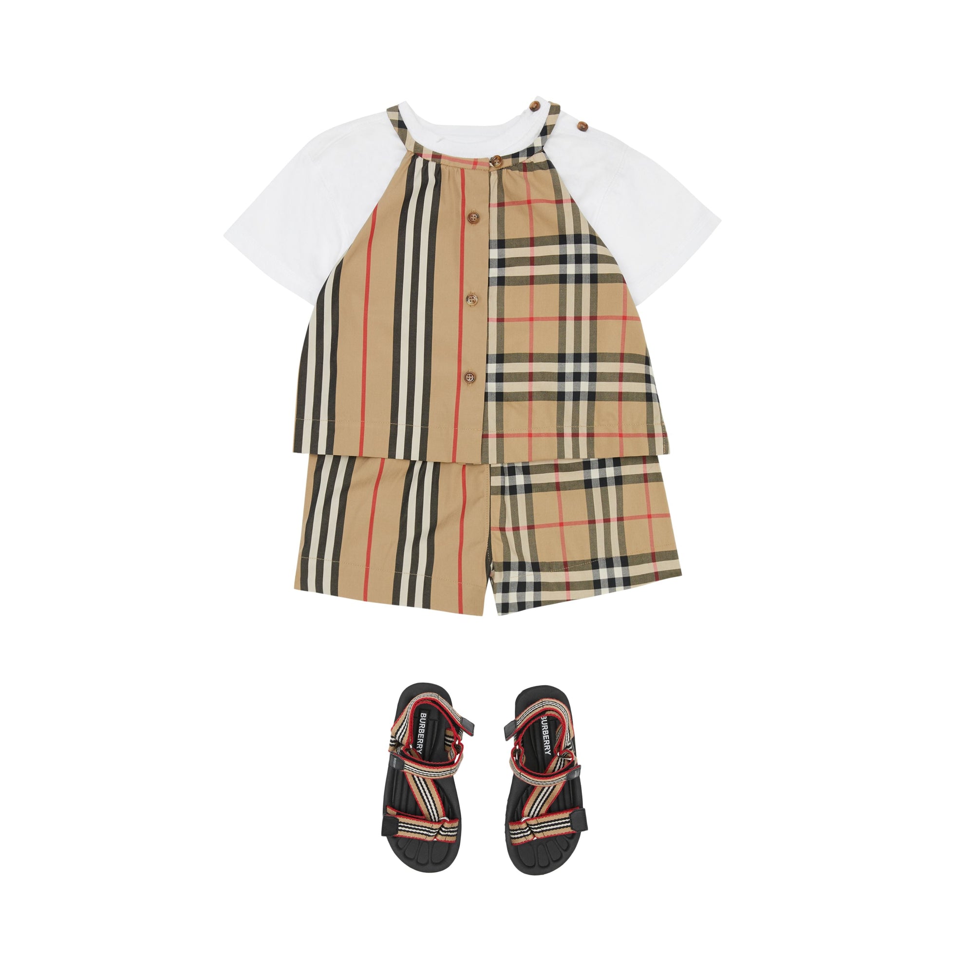 Combinaison en coton avec Vintage check et rayures iconiques - Archive Beige