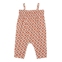 Combinaison en popeline de coton Monogram avec smocks - Vermillion Red