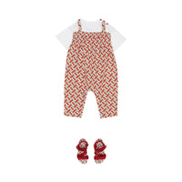 Combinaison en popeline de coton Monogram avec smocks - Vermillion Red