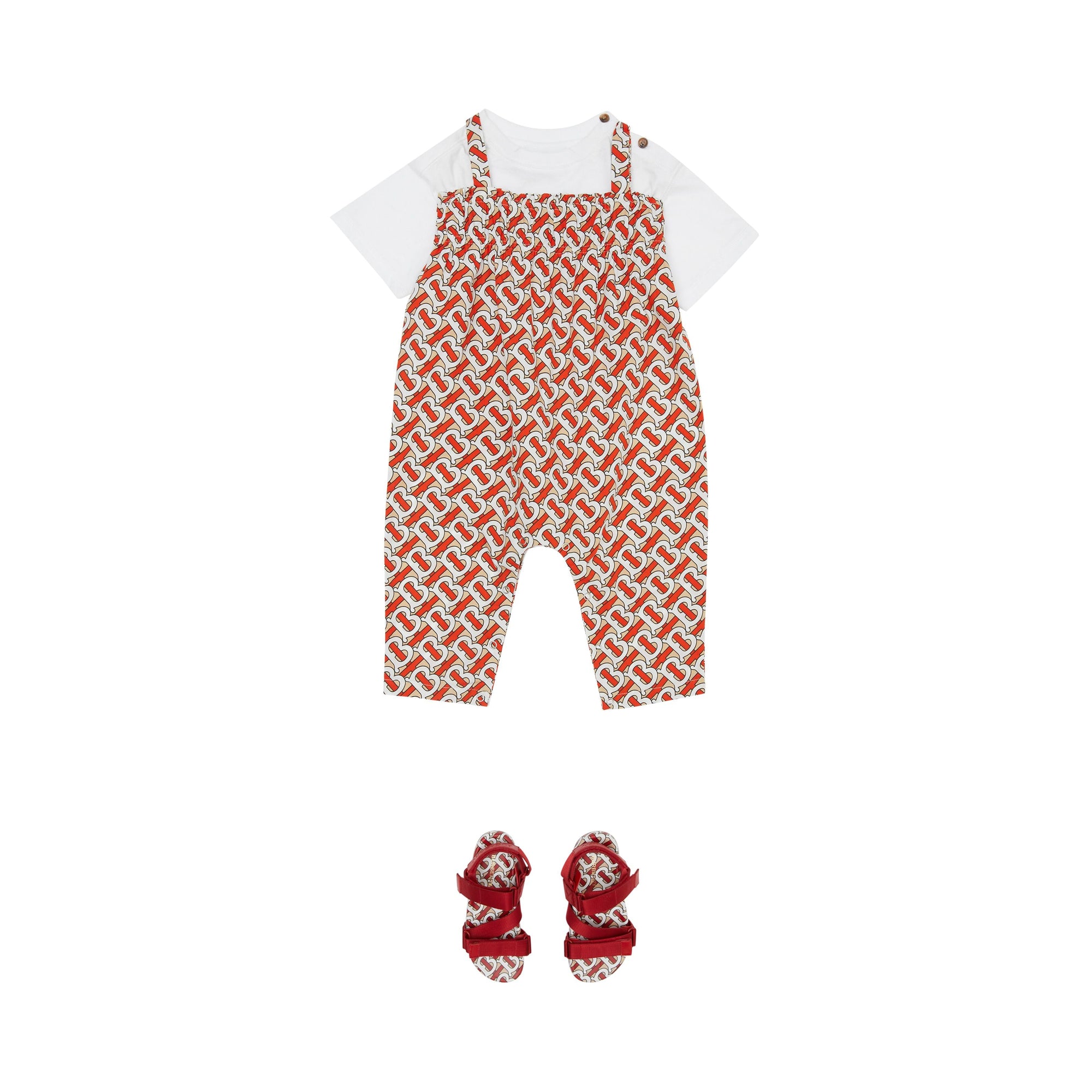 Combinaison en popeline de coton Monogram avec smocks - Vermillion Red