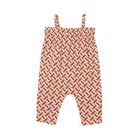 Combinaison en popeline de coton Monogram avec smocks - Vermillion Red