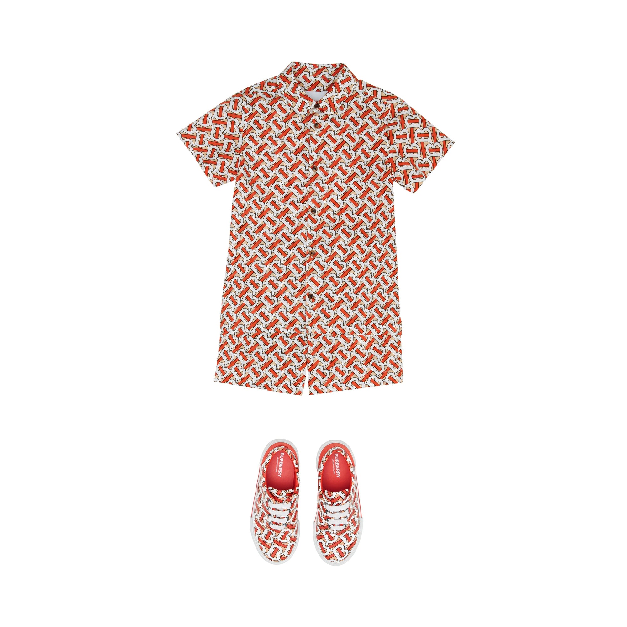 Chemise à manches courtes en popeline de coton Monogram - Vermillion Red