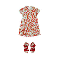 Robe en soie Monogram avec col Claudine - Vermillion Red