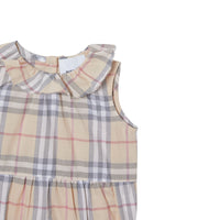 Coffret cadeau trois pièces pour bébé en coton Vintage check - Pale Stone