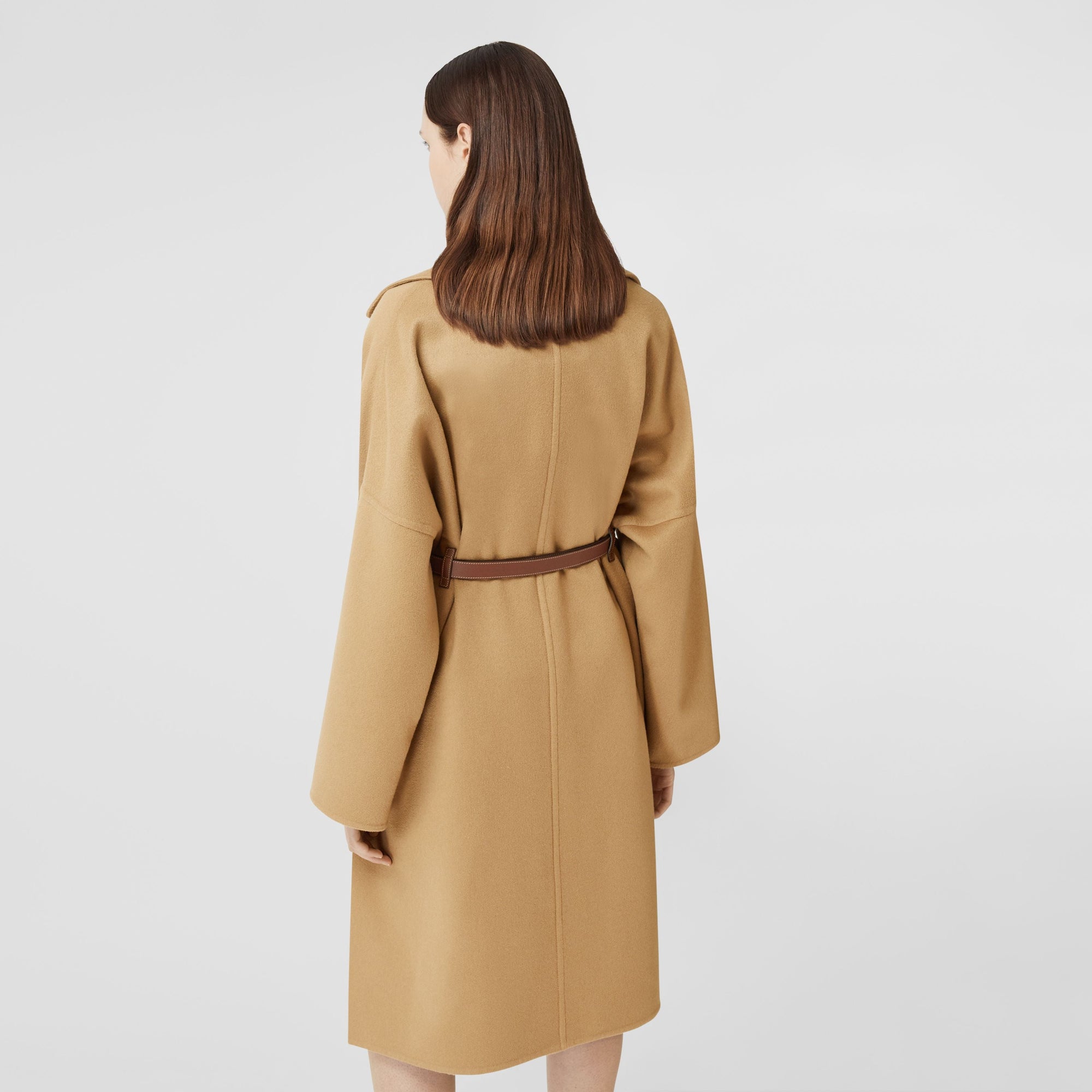 Manteau portefeuille en cachemire double face avec poches - Camel