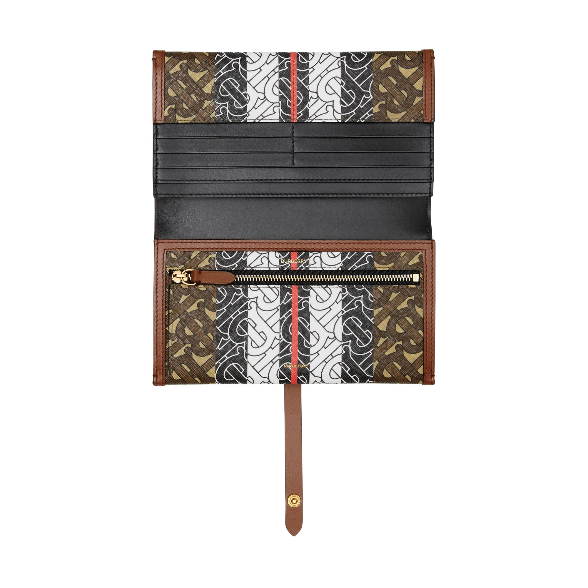 Portefeuille à rabat en toile écologique rayé Monogram - Bridle Brown