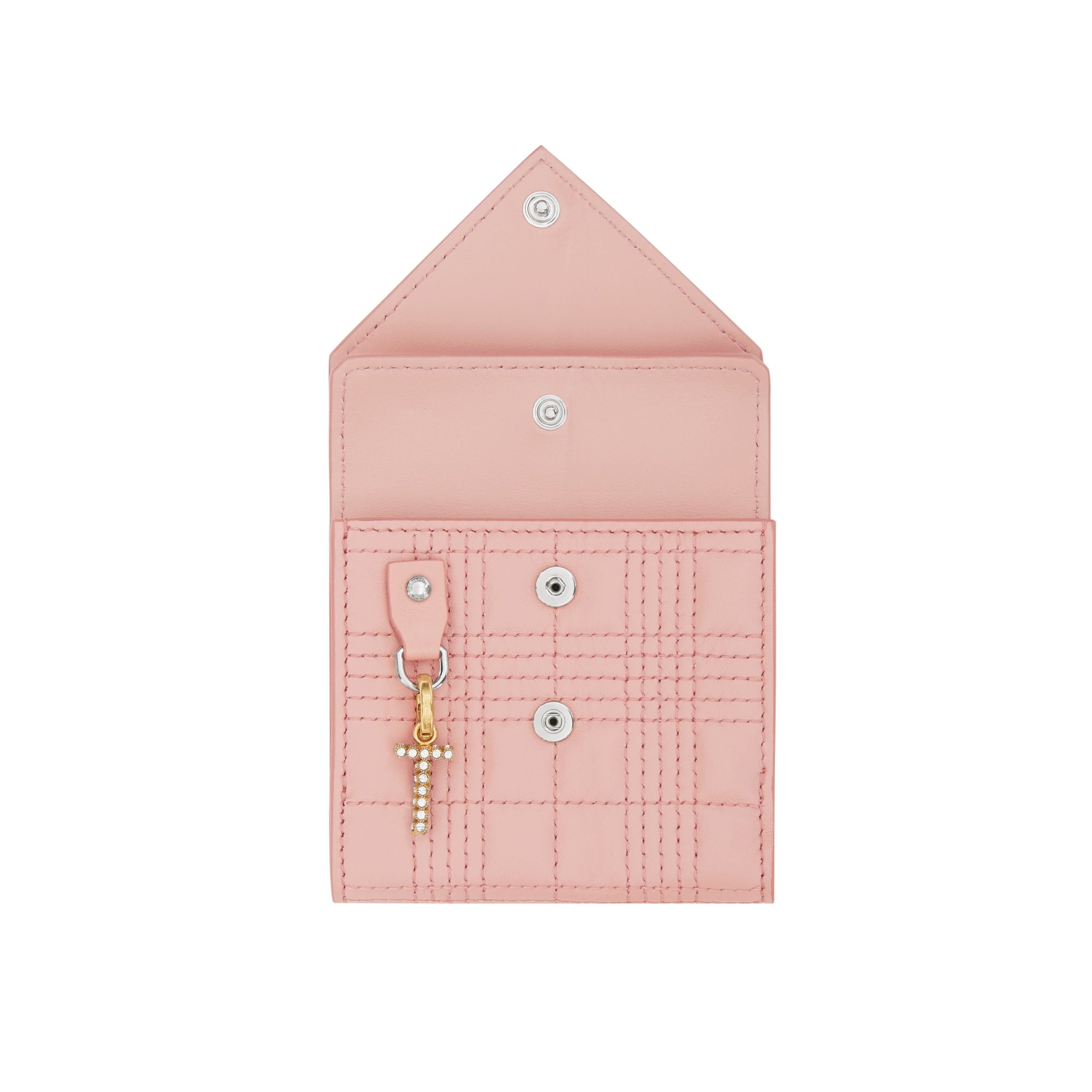 Portefeuille à rabat matelassé en cuir d'agneau - Blush Pink