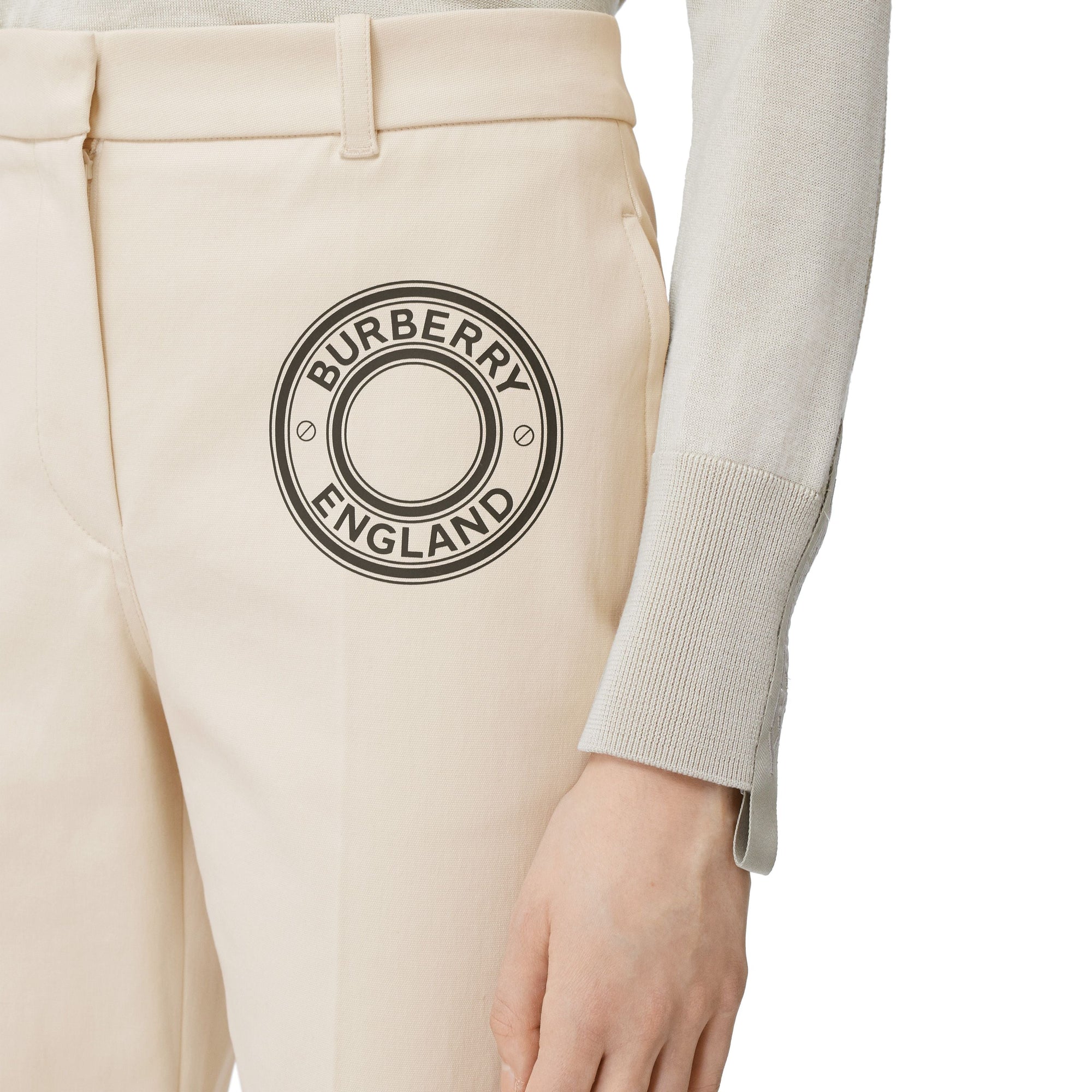 Pantalon tailleur en toile de coton stretch avec logo - Pale Cream