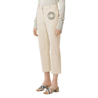 Pantalon tailleur en toile de coton stretch avec logo - Pale Cream