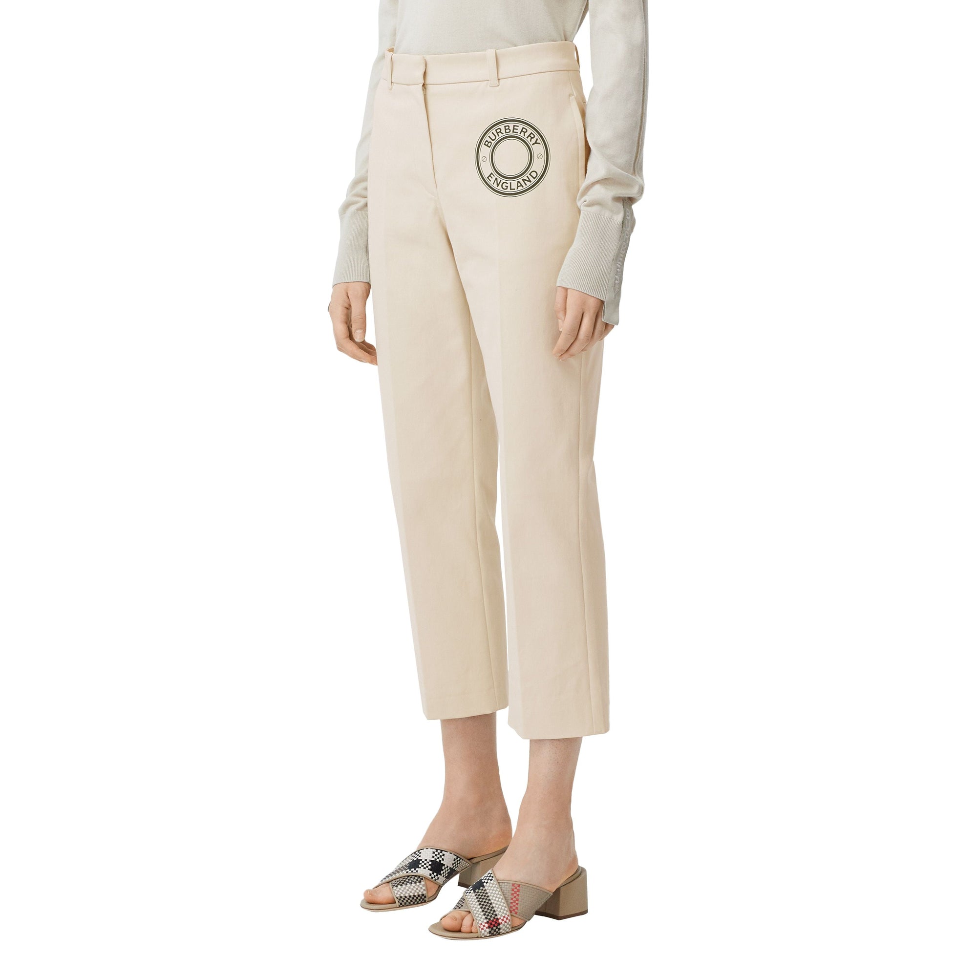 Pantalon tailleur en toile de coton stretch avec logo - Pale Cream