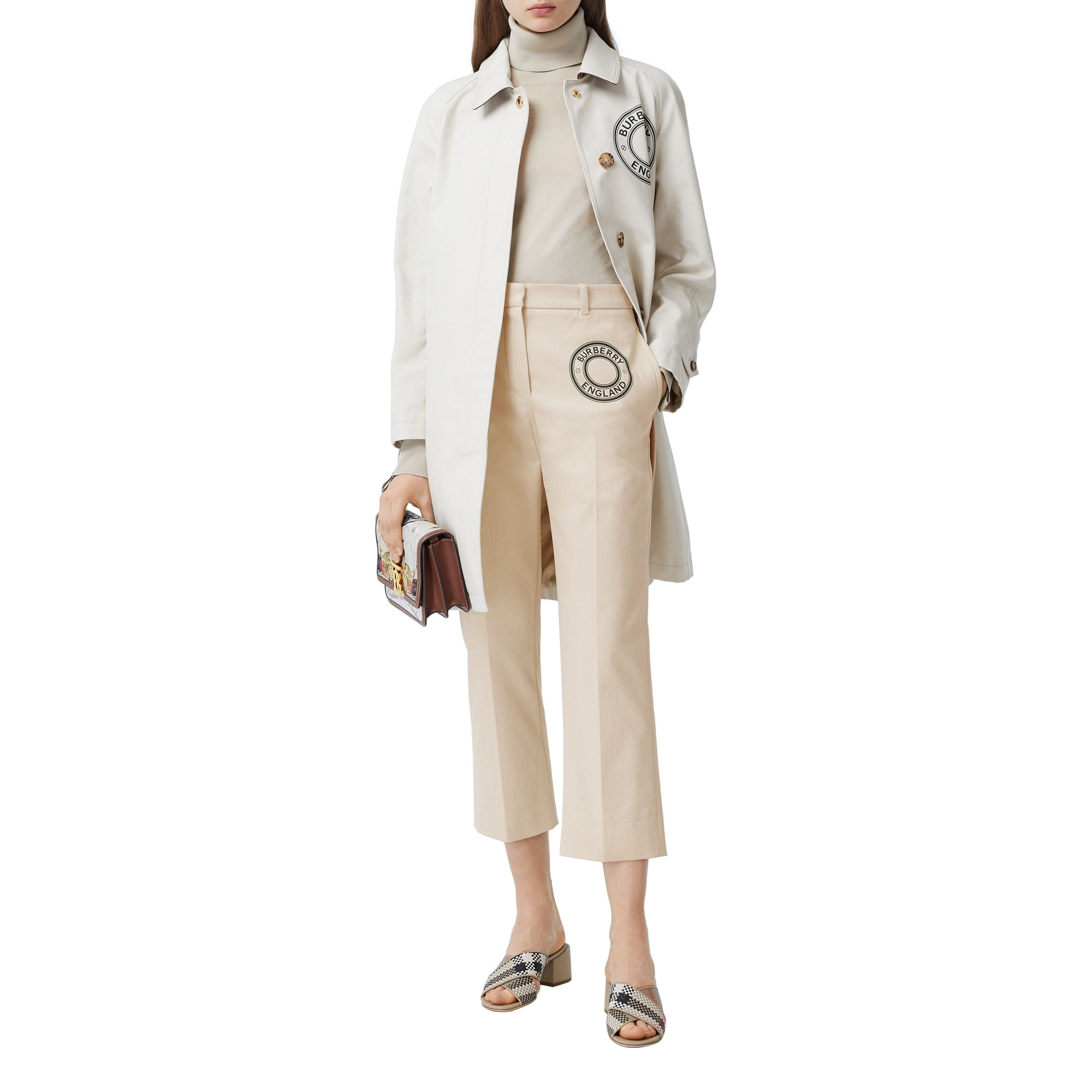 Pantalon tailleur en toile de coton stretch avec logo - Pale Cream