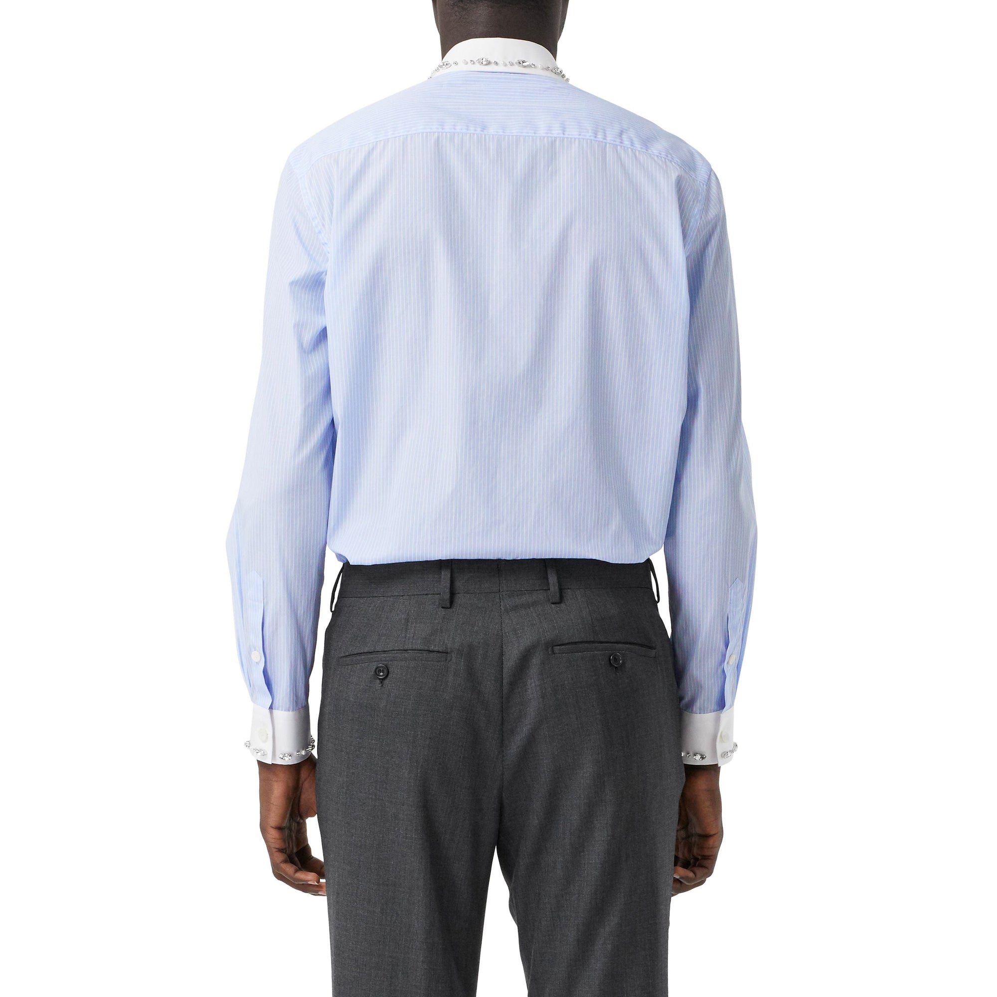 Chemise en coton à fines rayures avec ornements - Pale Blue Stripe
