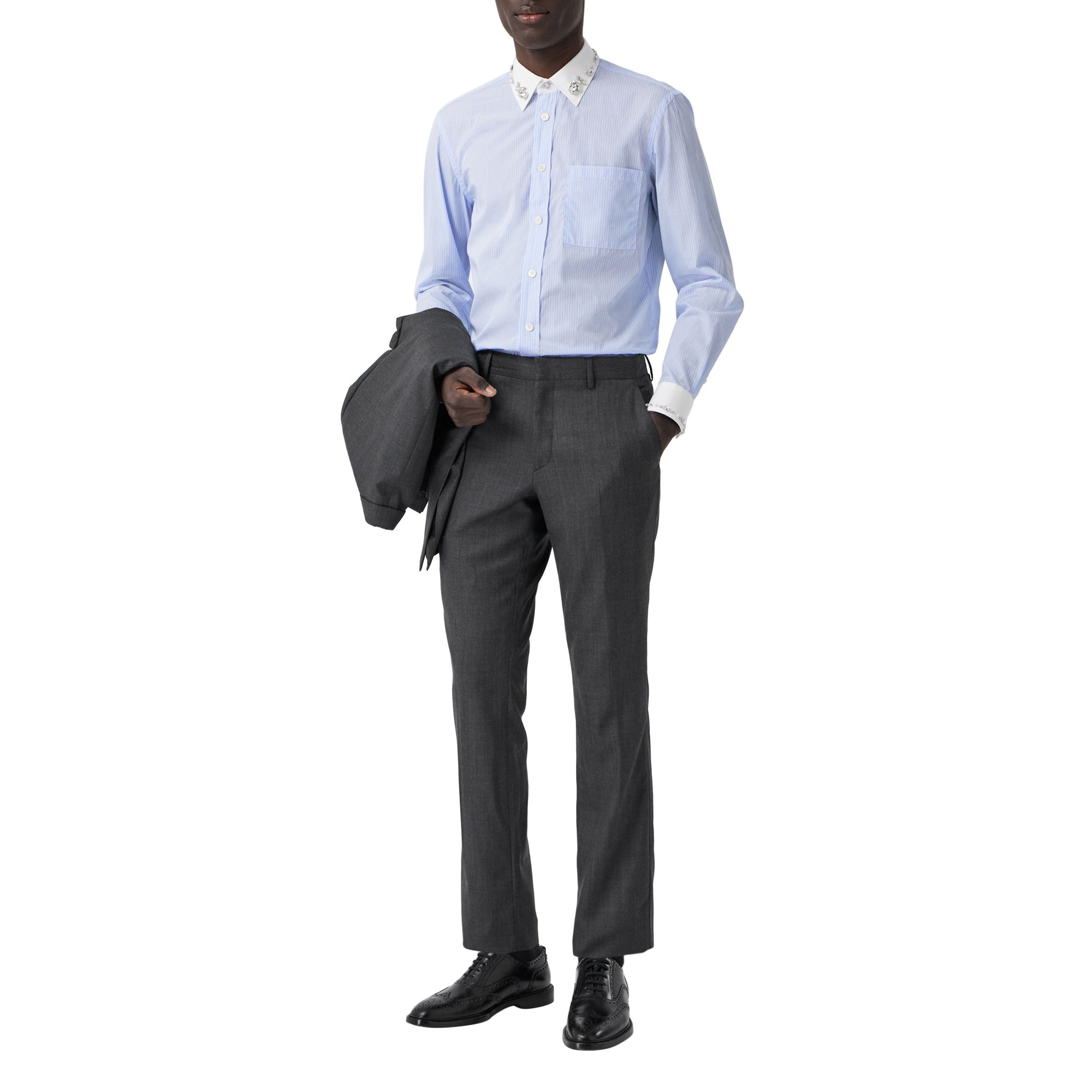 Chemise en coton à fines rayures avec ornements - Pale Blue Stripe