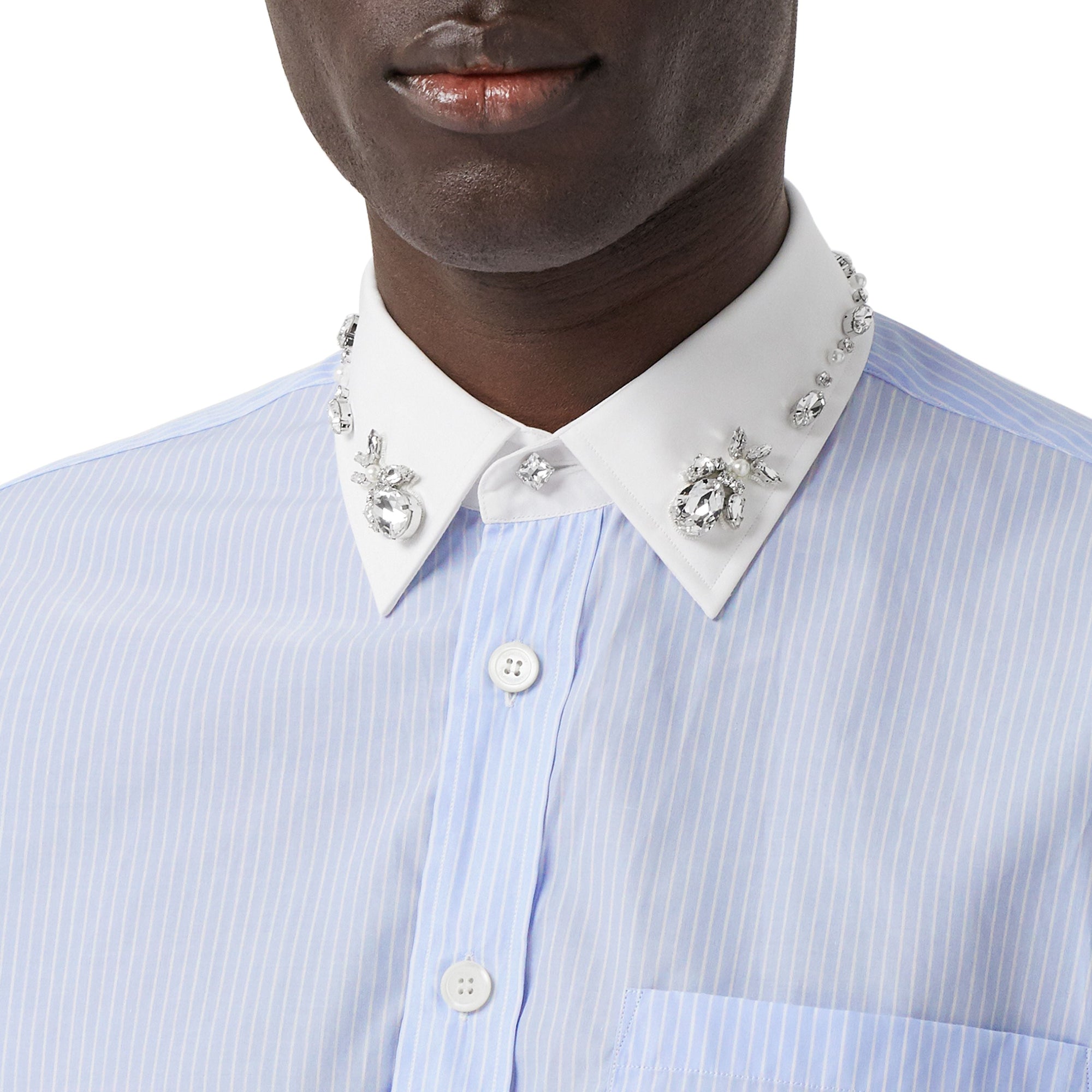 Chemise en coton à fines rayures avec ornements - Pale Blue Stripe
