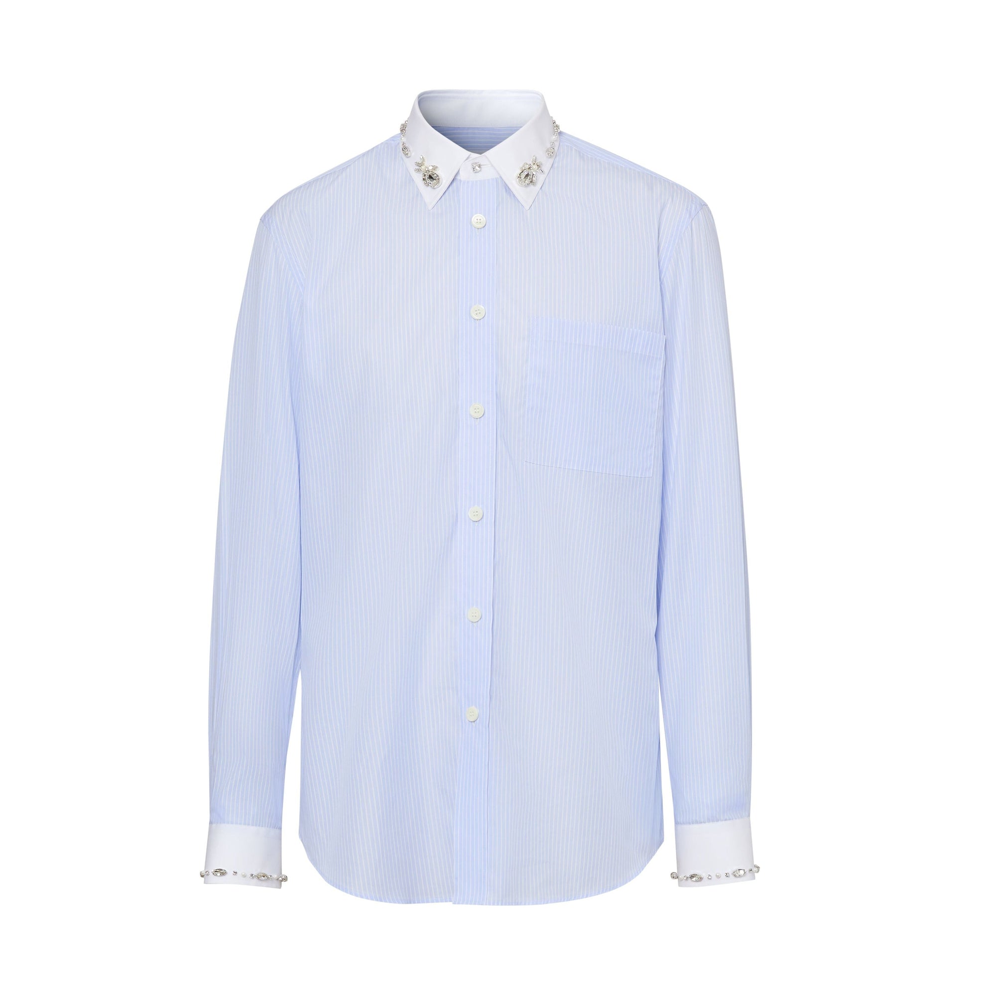 Chemise en coton à fines rayures avec ornements - Pale Blue Stripe