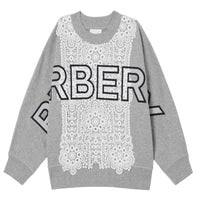 Sweat-shirt en coton avec panneau en dentelle et logo brodé - Grey Melange