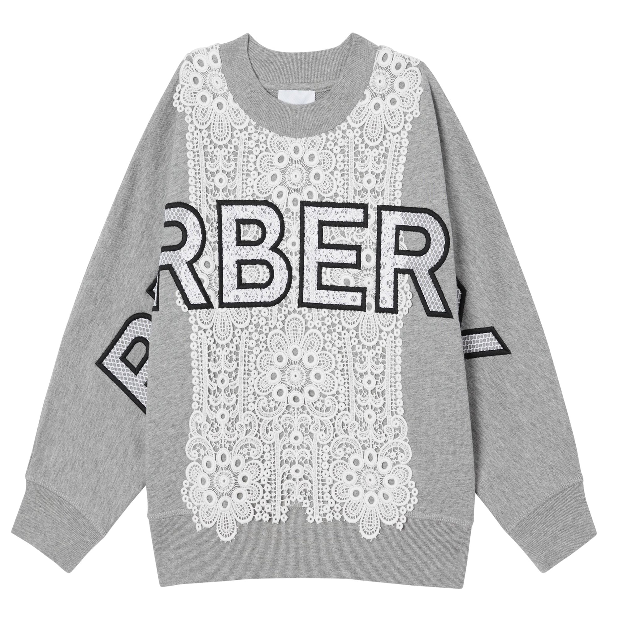 Sweat-shirt en coton avec panneau en dentelle et logo brodé - Grey Melange
