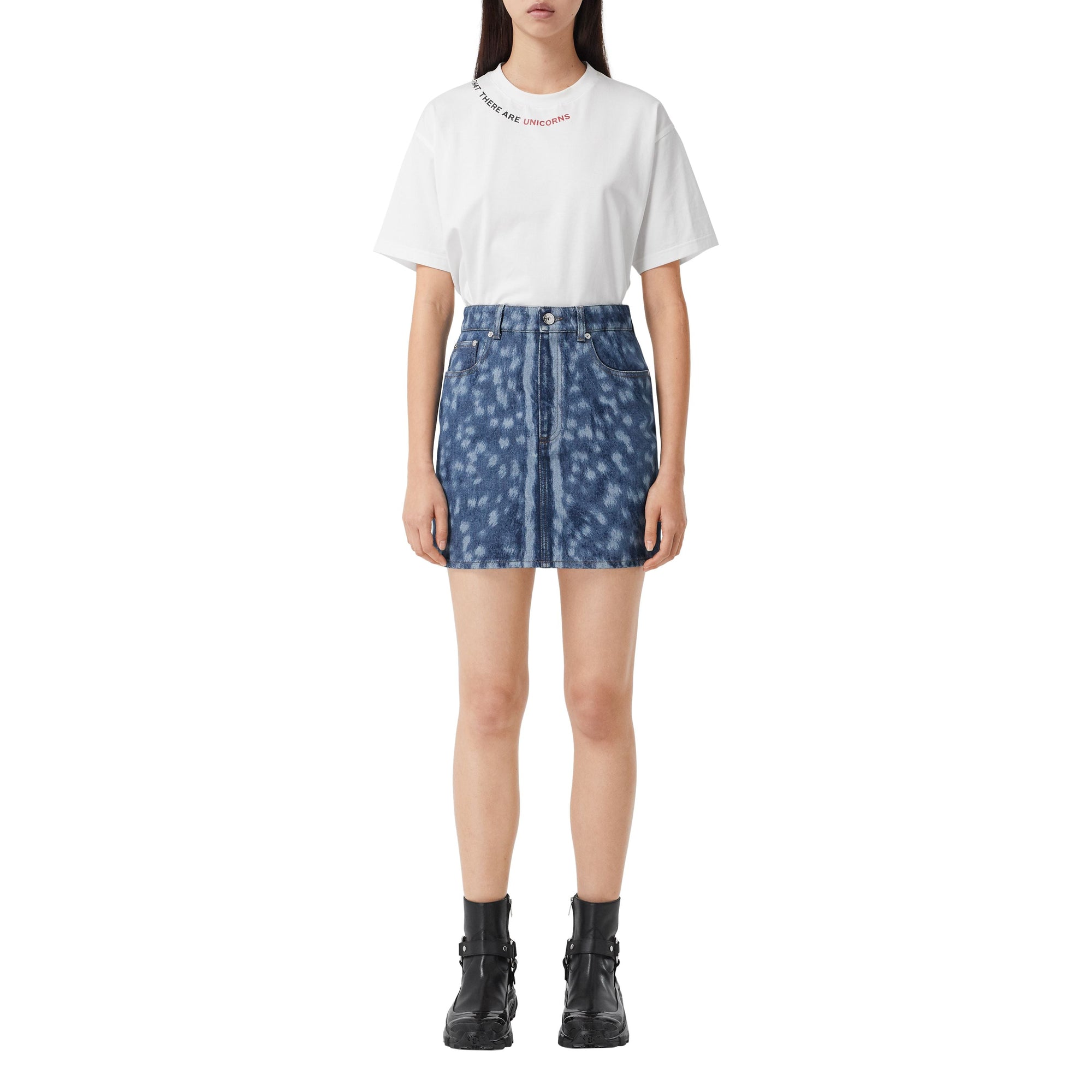 Minijupe en denim à imprimé daim - Mid Indigo