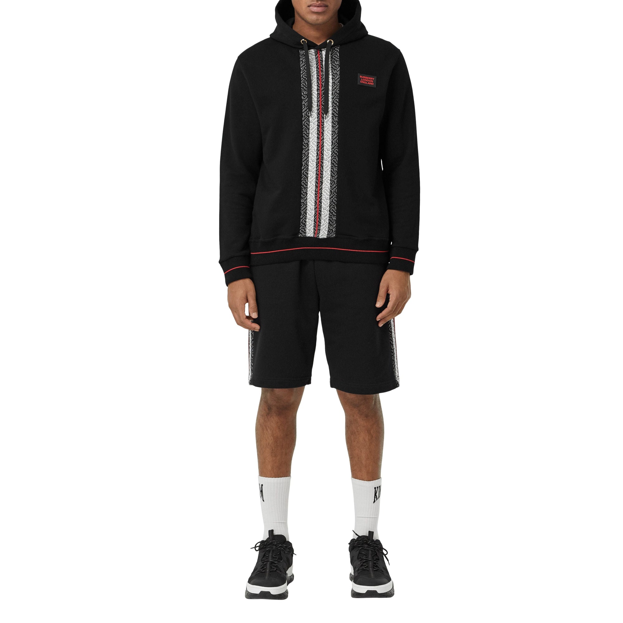 Hoodie en coton rayé Monogram - Black