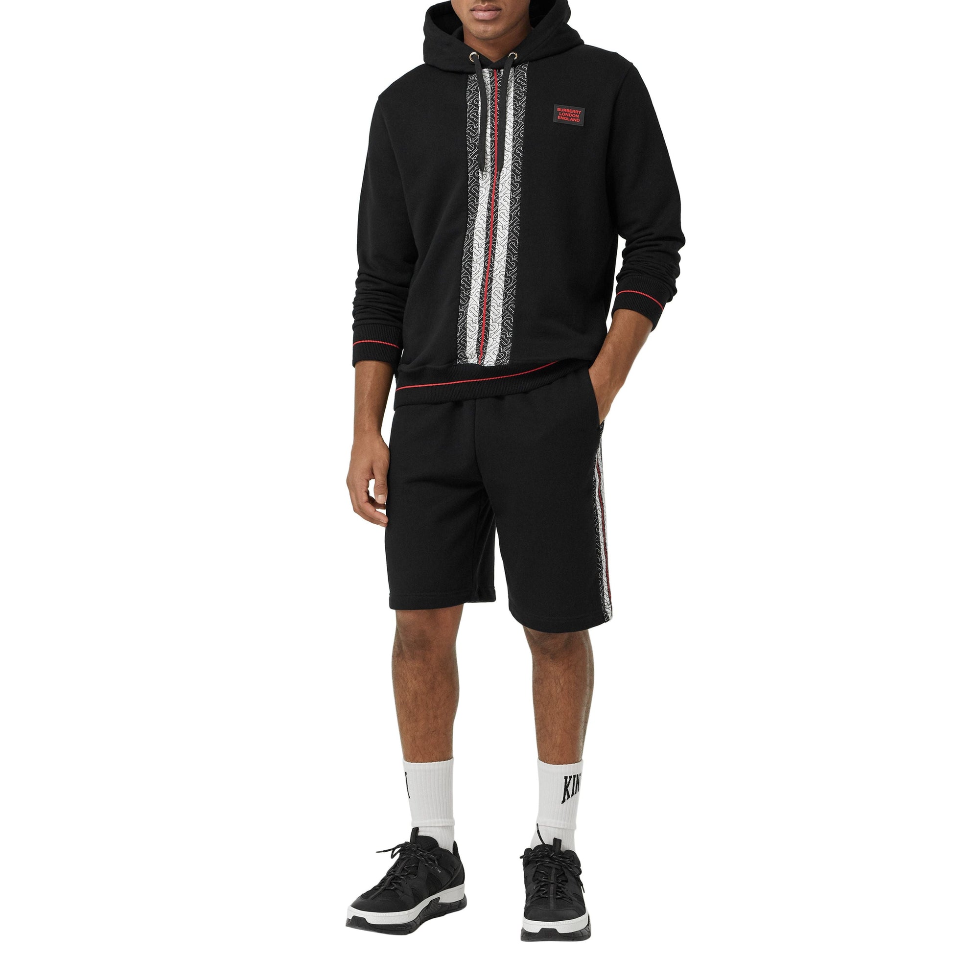 Hoodie en coton rayé Monogram - Black