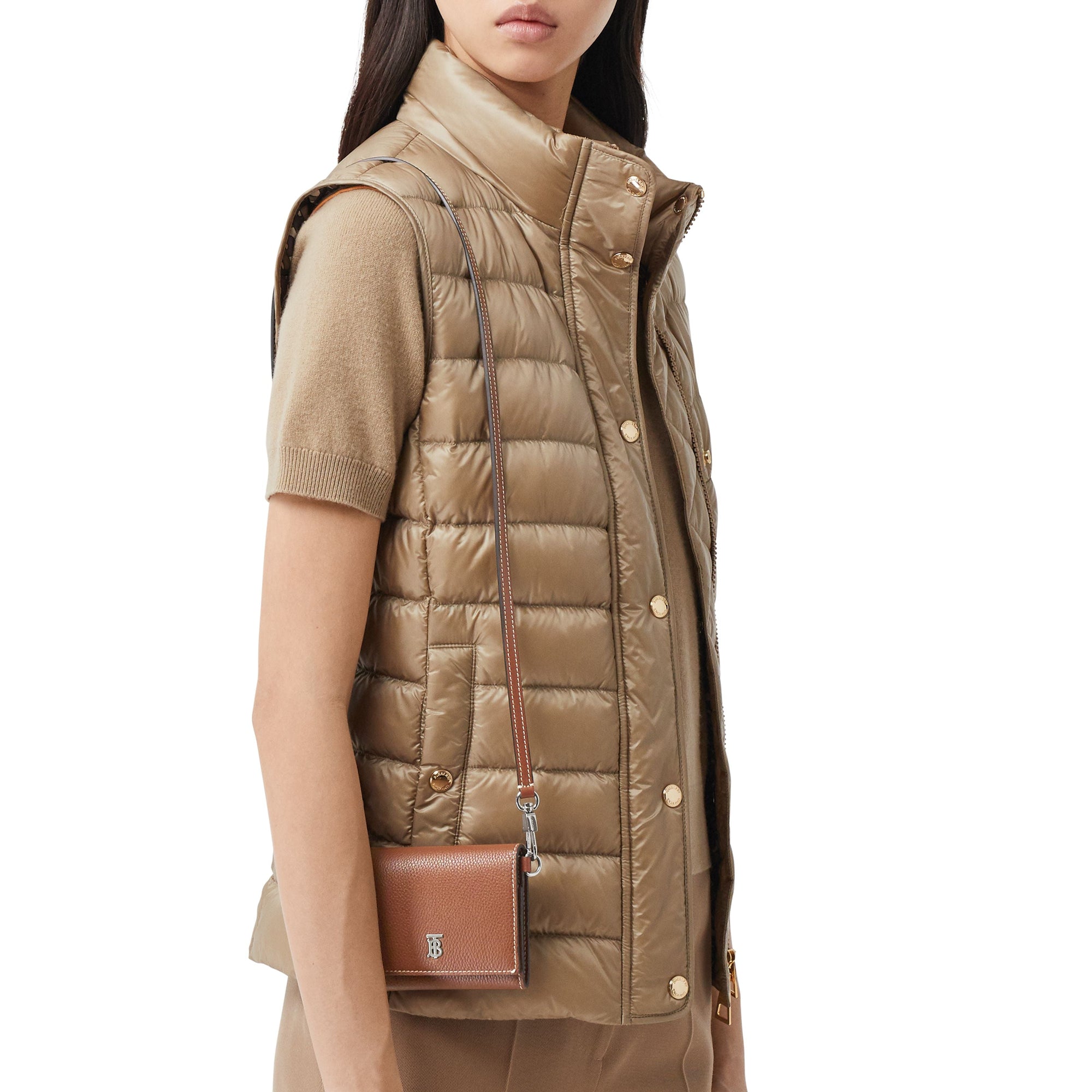 Petit portefeuille en cuir grainé avec sangle amovible - Tan