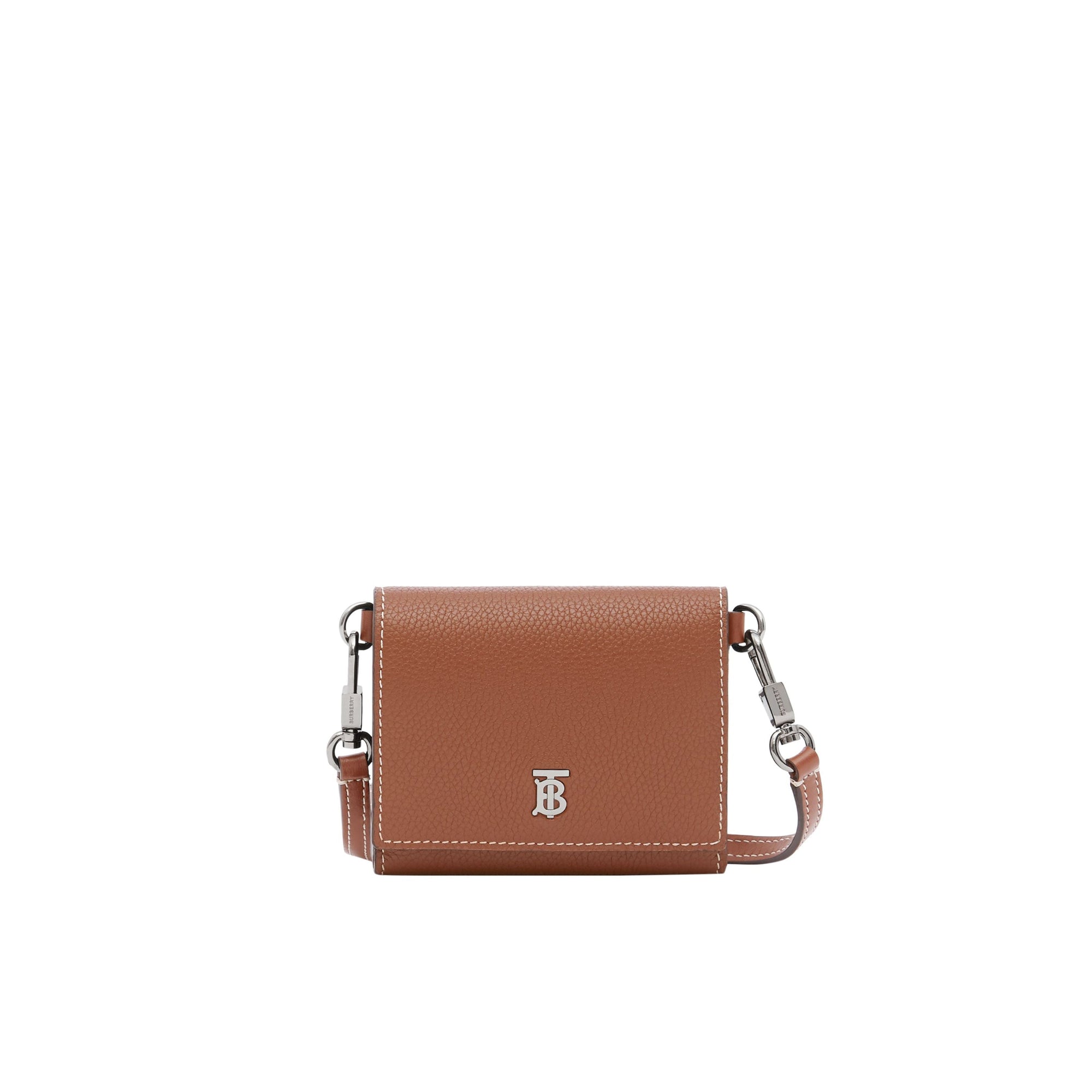Petit portefeuille en cuir grainé avec sangle amovible - Tan
