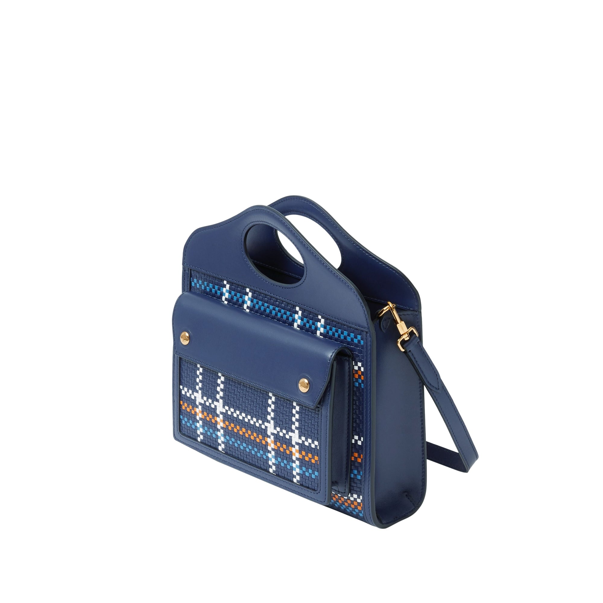 Mini sac Pocket en cuir tressé - Blue & White & Orange
